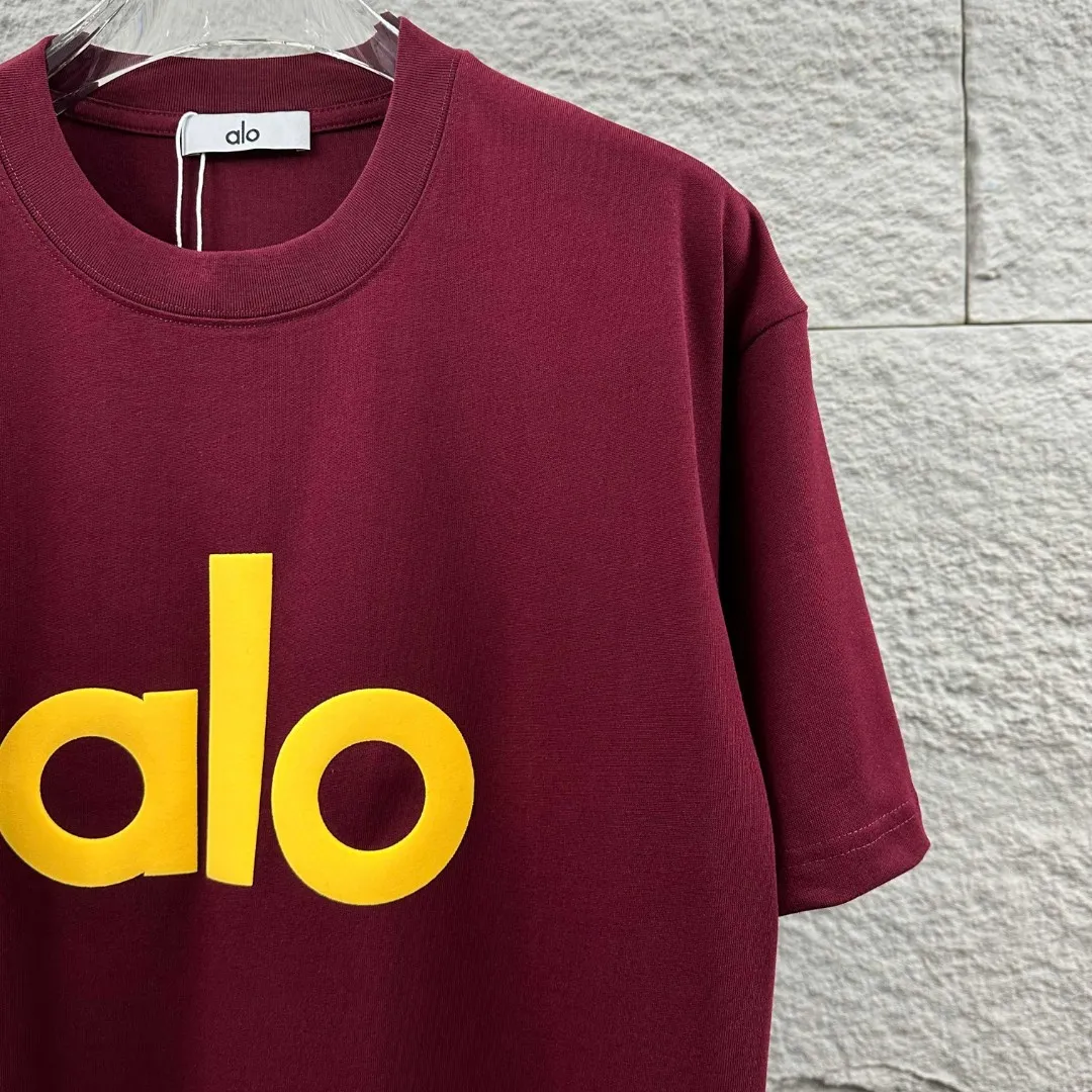 Alo*2026 Spring and Summer New Arrival Classic simple letter three-dimensional foaming process personalized logo custom double yarn plain cotton fabric short-sleeved T-shirt men and women Same Style Color: Black White Apricot Black Angora Red Size: S (90-130 pounds) M (120-150 pounds) L (140-165 pounds) XL (160-180 pounds) XXL (180 kilograms)