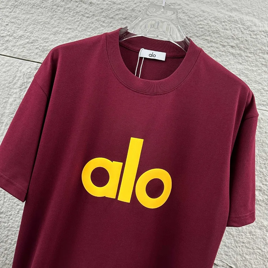Alo*2026 Spring and Summer New Arrival Classic simple letter three-dimensional foaming process personalized logo custom double yarn plain cotton fabric short-sleeved T-shirt men and women Same Style Color: Black White Apricot Black Angora Red Size: S (90-130 pounds) M (120-150 pounds) L (140-165 pounds) XL (160-180 pounds) XXL (180 kilograms)