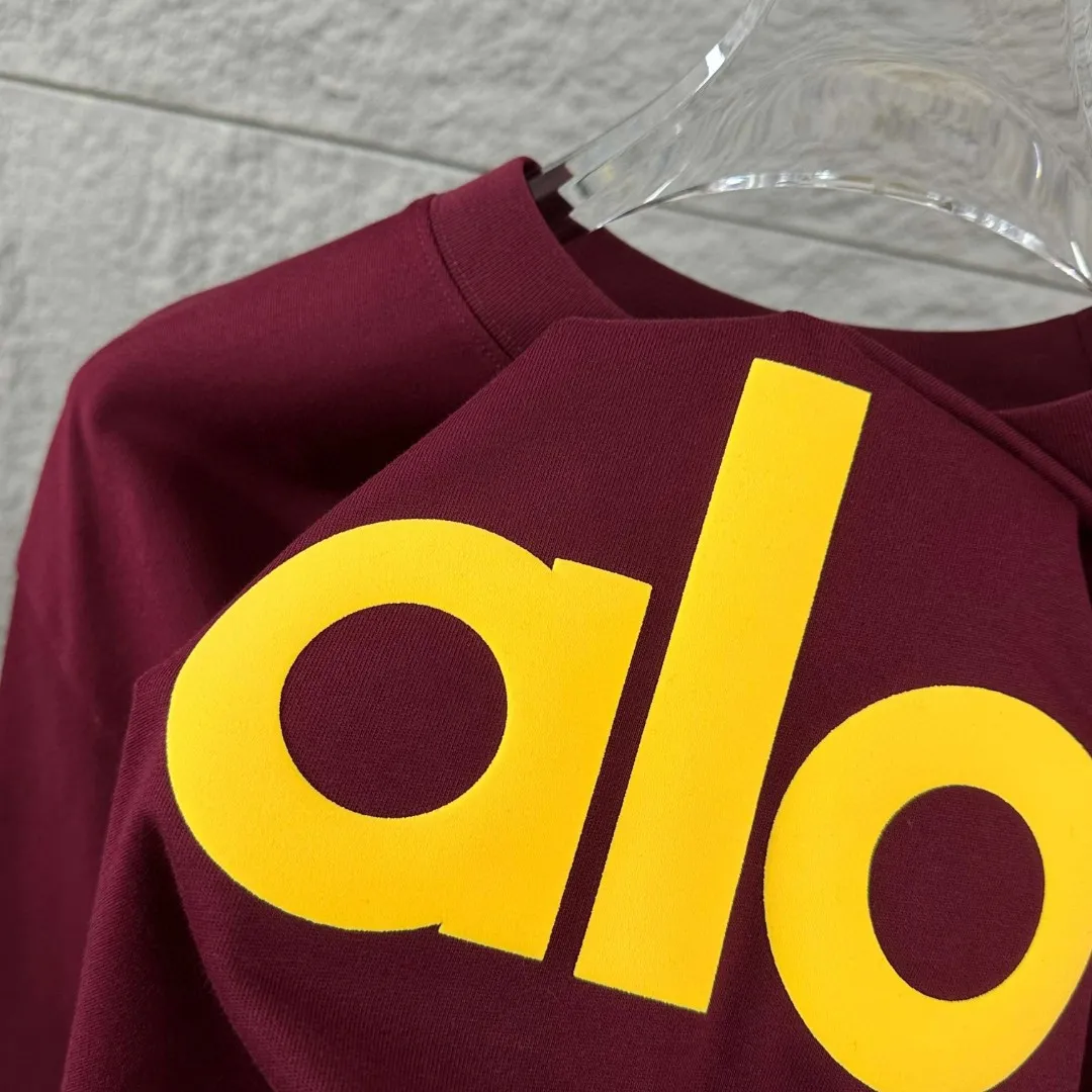 Alo*2026 Spring and Summer New Arrival Classic simple letter three-dimensional foaming process personalized logo custom double yarn plain cotton fabric short-sleeved T-shirt men and women Same Style Color: Black White Apricot Black Angora Red Size: S (90-130 pounds) M (120-150 pounds) L (140-165 pounds) XL (160-180 pounds) XXL (180 kilograms)