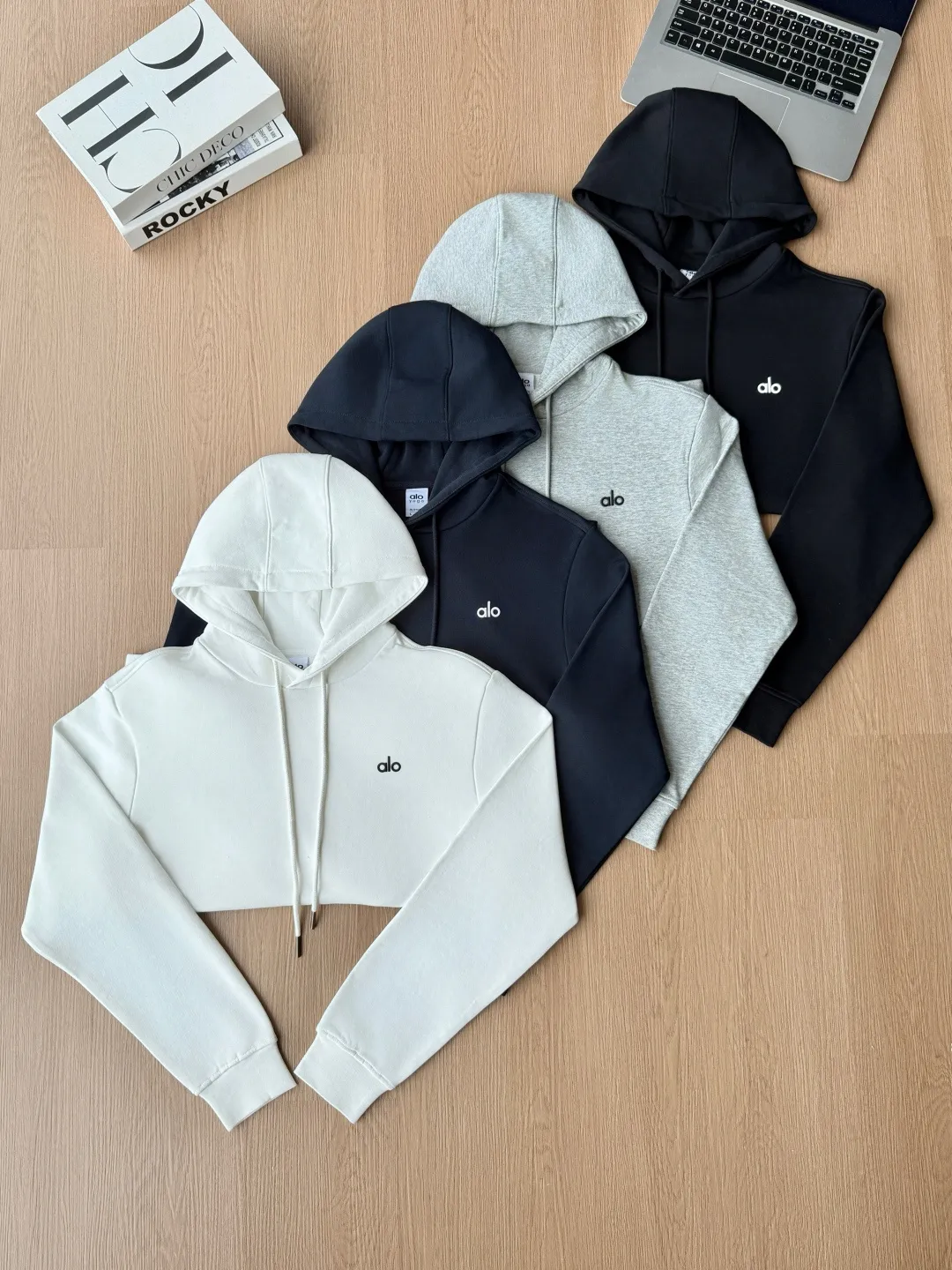 ALO 2026 Autumn New Product Counter Same Style Printed Cotton Hooded Jacket gram pure cotton terry M.L.XL 2XL alo-M 3008