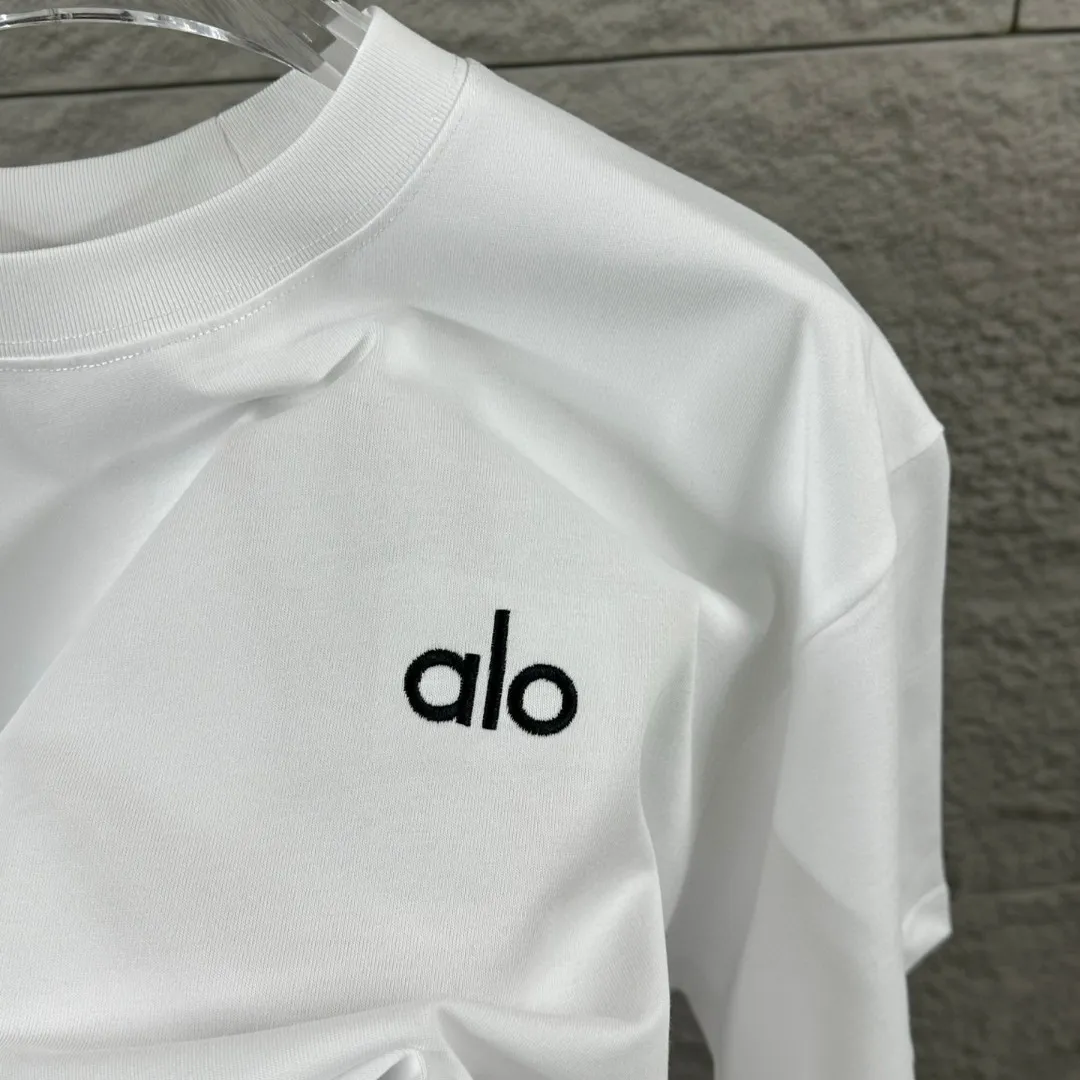 Alo*2026 Spring and Summer New Arrival Classic simple letter three-dimensional embroidery process personalized logo customized double yarn plain cotton fabric short-sleeved T-shirt men and women Same Style Color: Black White Flower Gray Angora Red Size: S (90-130 pounds) M (120-150 pounds) L (140-165 pounds) XL (160-180 pounds) XXL (180 kilograms)