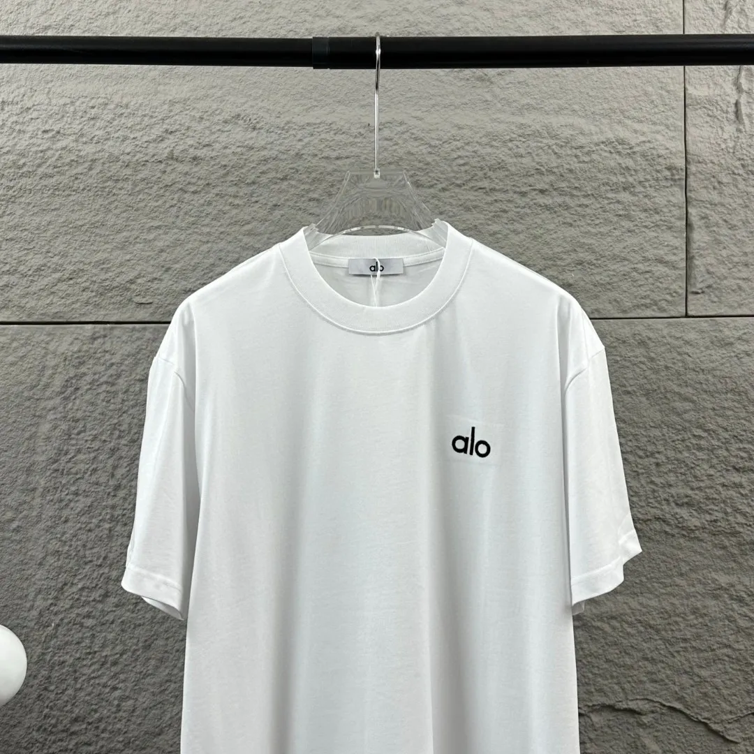 Alo*2026 Spring and Summer New Arrival Classic simple letter three-dimensional embroidery process personalized logo customized double yarn plain cotton fabric short-sleeved T-shirt men and women Same Style Color: Black White Flower Gray Angora Red Size: S (90-130 pounds) M (120-150 pounds) L (140-165 pounds) XL (160-180 pounds) XXL (180 kilograms)