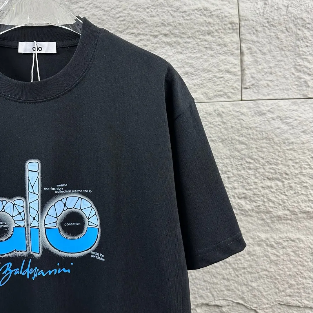 Alo*2026 Spring and Summer New Arrival Classic simple letters three-dimensional thick plate silicone + heat transfer process personalized logo custom double yarn plain cotton fabric short-sleeved T-shirt men and women Same Style Color: Black White Size: S (90-130 pounds) M (120-150 pounds) L (140-165 pounds) XL (160-180 pounds) XXL (180 pounds)