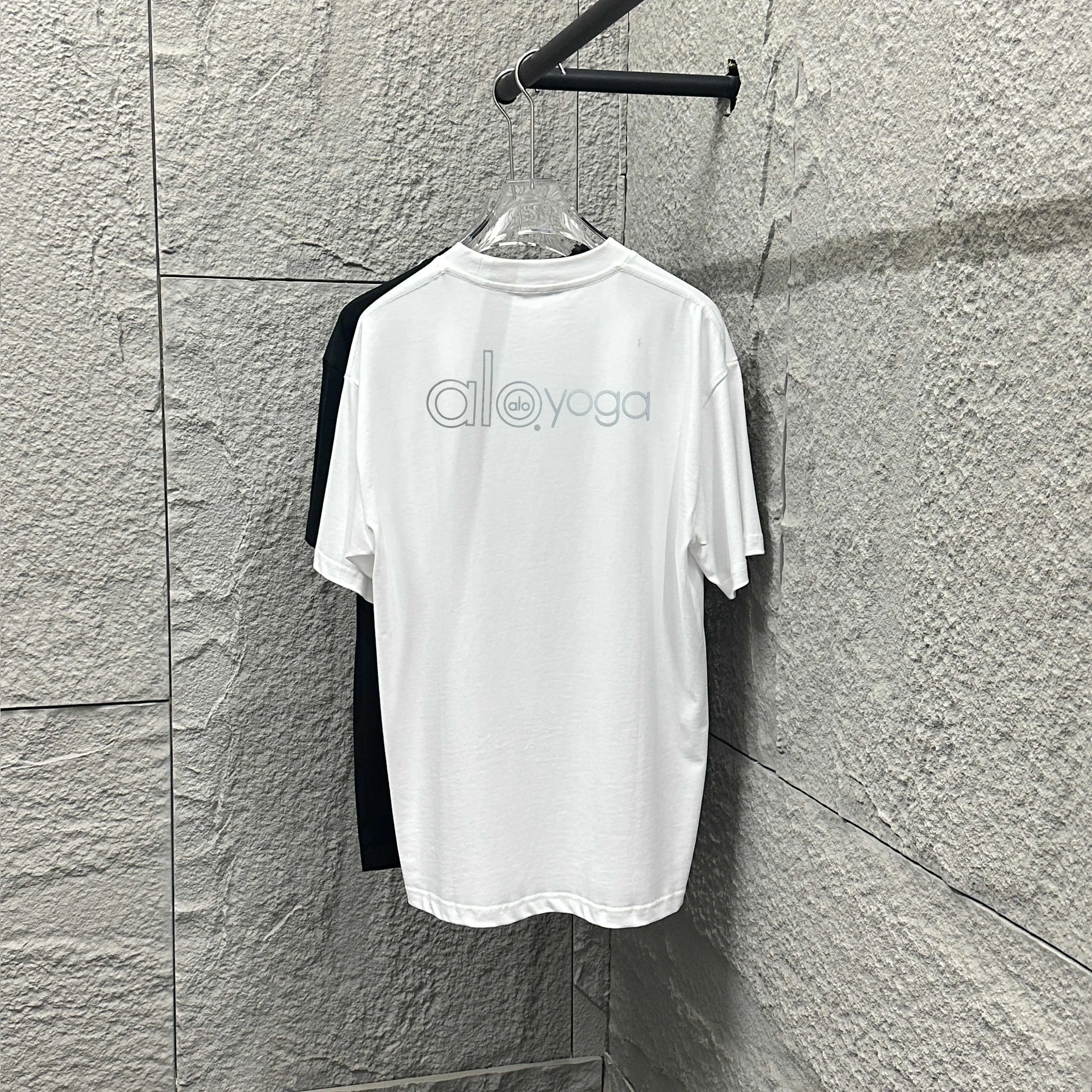 Alo*2025 Classic White Silver logo T Same Style ：Black White Size： S （90-130 ） M （120-150 ） L （140-165 ） XL （160-180 ） XXL （180 ）