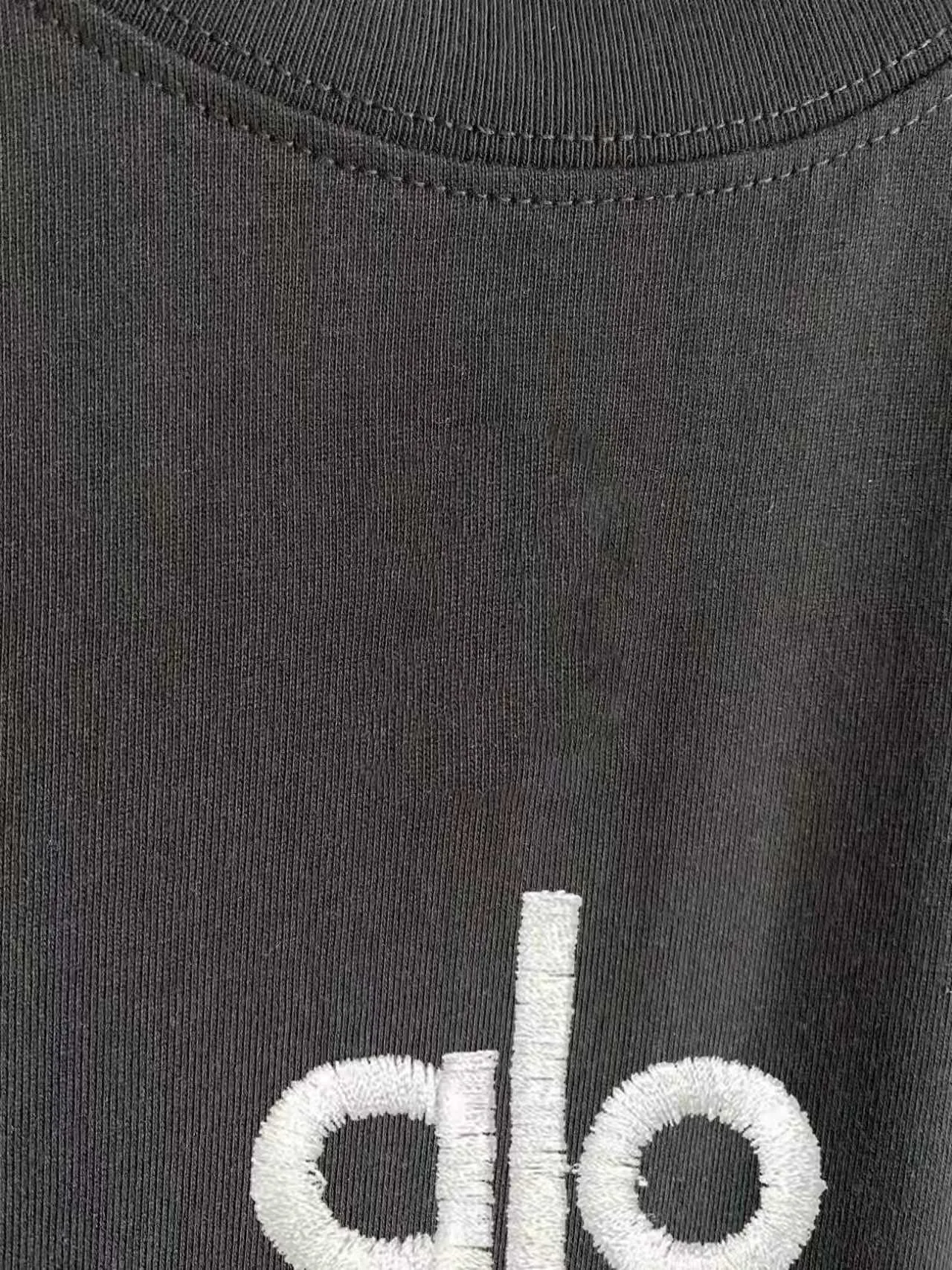 alo front and back small letters embroidered logo Spring and summer New Arrival Double sand plain short-sleeved pure cotton fabric, different from ordinary fabrics, tight yarn, long-lasting washing without deformation, slightly wide version of T-shirts for men and women Same style. Color: Black White Blue Gray Size: S (90-130 pounds) M (125-140 pounds) L (135-160 pounds) XL (160-180 pounds) XXL (180 pounds)