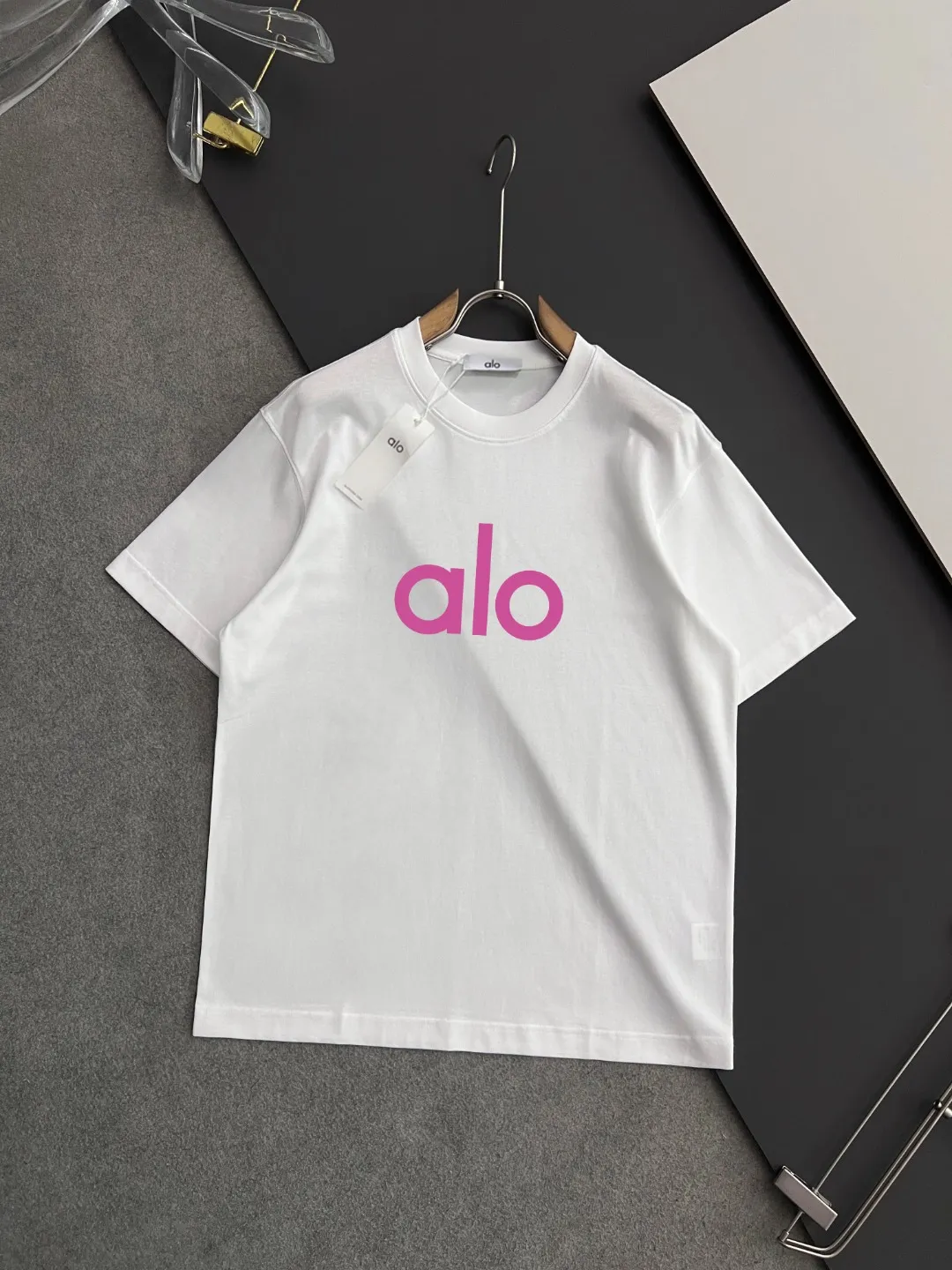 ) alo*] Gram pure cotton double yarn loose handsome T-shirt) Hot Sale In Stock spring and summer short-sleeved, simple basic wardrobe artifact, casual Versatile must-have) first-class workmanship and routing texture, two colors recommended: White, Black,) loose version S-2XL)
