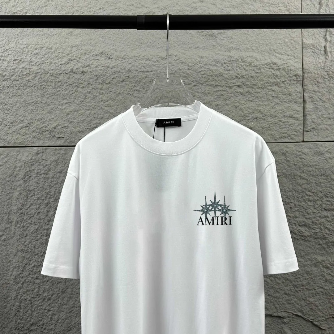 Amiri*Emile 2026 Early Spring and Summer New Arrival Customized plain cotton double yarn fabric Short-sleeved T-shirt Classic letter pyrography process Men and women Same Style Color: Black White Size: S (90-130 pounds) M (120-150 pounds) L (140-165 pounds) XL (160-180 pounds) XXL (180 pounds)