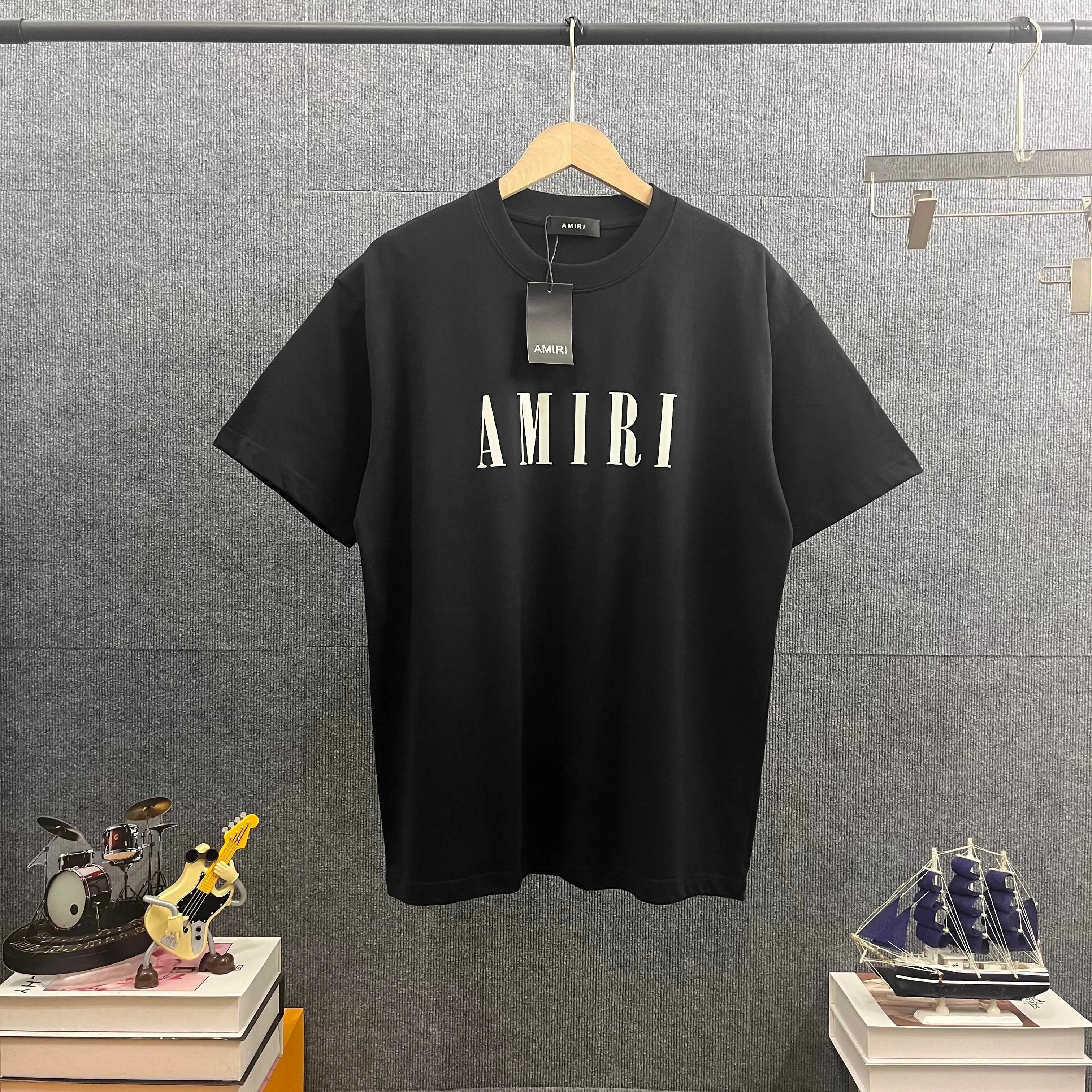 Ami*Emi*er 2026 early spring and summer New Arrival Classic letter flocking technology Double yarn custom plain cotton fabric Short-sleeved T-shirt Men and women Same Style Color: Black White Size: S (90-130 pounds) M (120-150 pounds) L (140-165 pounds) XL (160-180 pounds) XXL (180 pounds)
