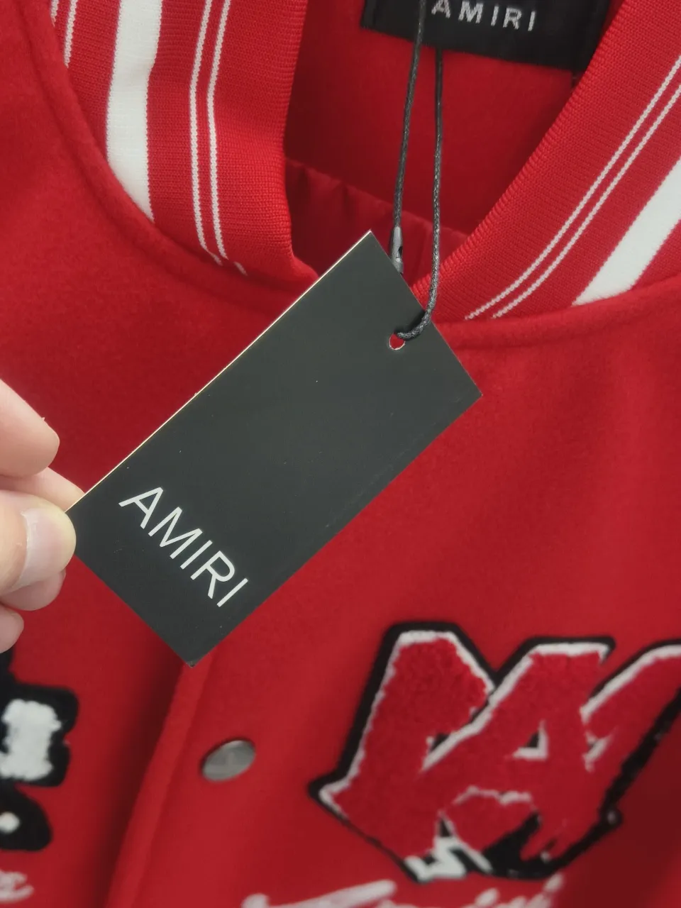 🀄[Real auction] AMIRI New Arrival tiger towel embroidery 10000 needle embroidery baseball jacket, high weight dragon and phoenix nylon fabric with pebbled leather sleeves, heavy metal buttons restored to the extreme, 10000 needle embroidery showing details Color: Red Sizes: M L XL XXL