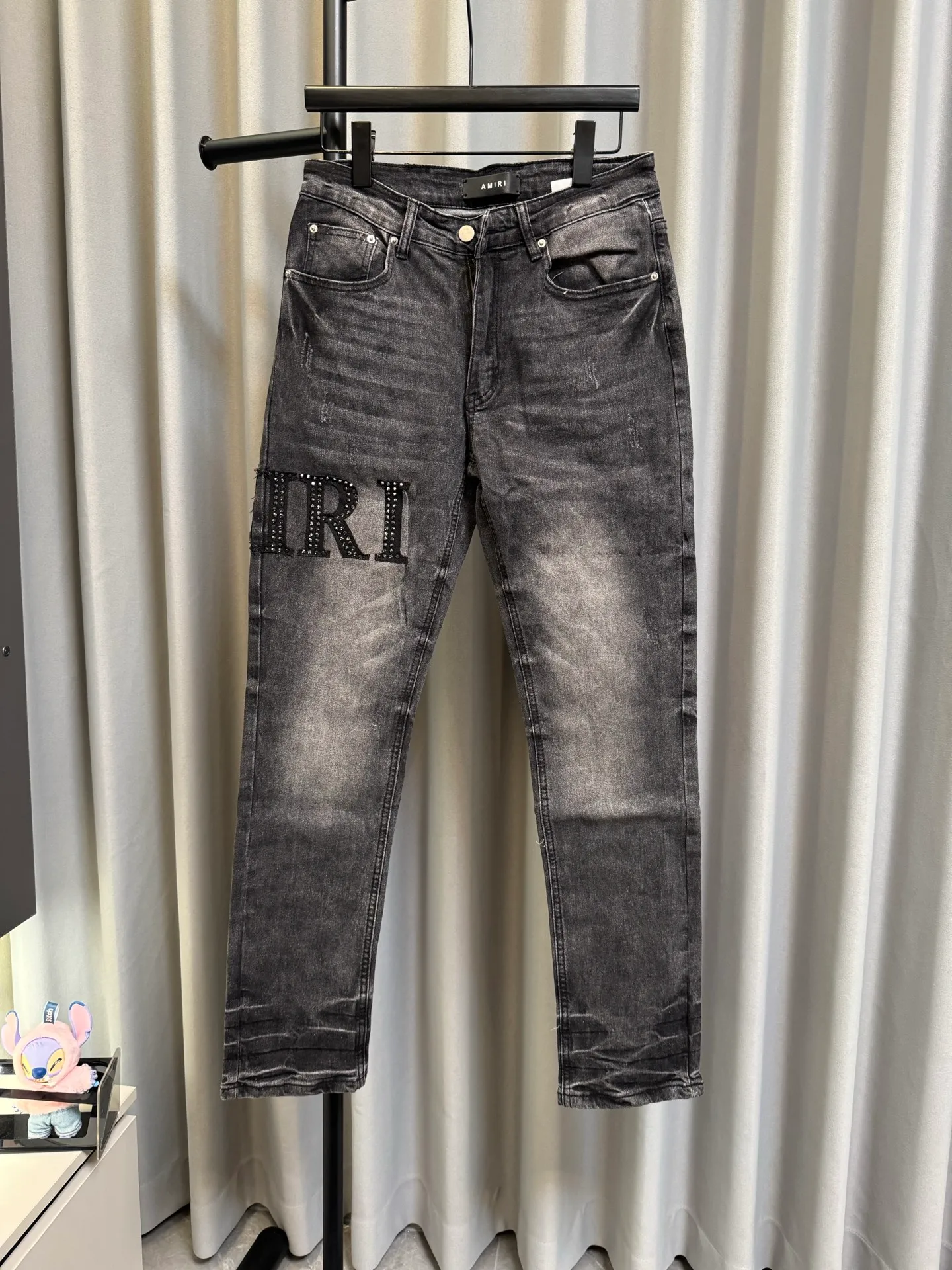 [High version] Amiri MX 1 26Ss Letter rivet slim fit washed jeans (picture color) Size: 28 30 32 34 (s-xl)
