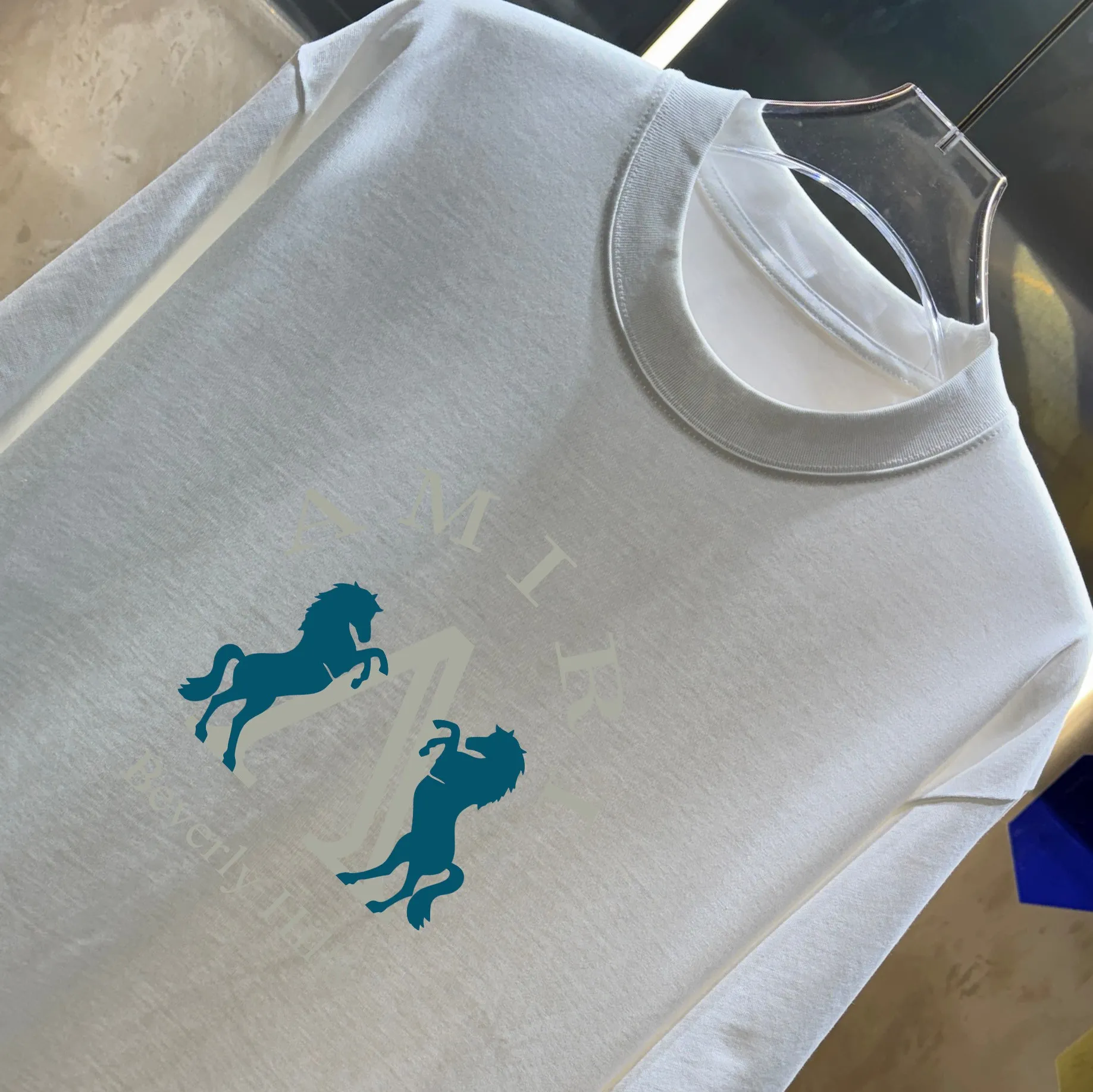 Amiri*Emile 2026 Early Spring and Summer New Arrival Customized plain cotton double yarn fabric Short-sleeved T-shirt Classic letter printing technology Men and women Same Style Hang tag Collar label Washing mark Complete with three labels Color: Black White Green Purple Size: S M L XL XXL