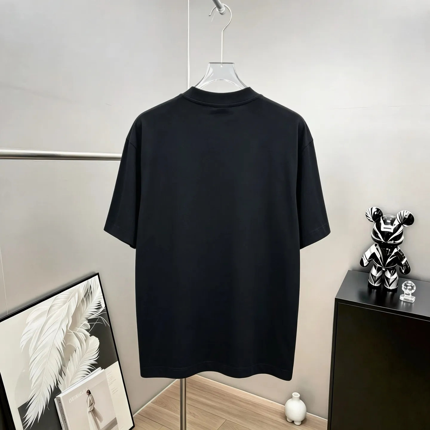 ami～thick plate bursting three-dimensional glue "difference currency fabric" double yarn pure cotton, tight yarn short-sleeved T-shirt, the upper body is very comfortable, the same style for men and women, dropped shoulders and loose version Color: Black White Coffee Brown Size: S (90-130 catties) M (125-150 catties) L (135-165 catties) XL (160-190 catties) XXL (185 catties)
