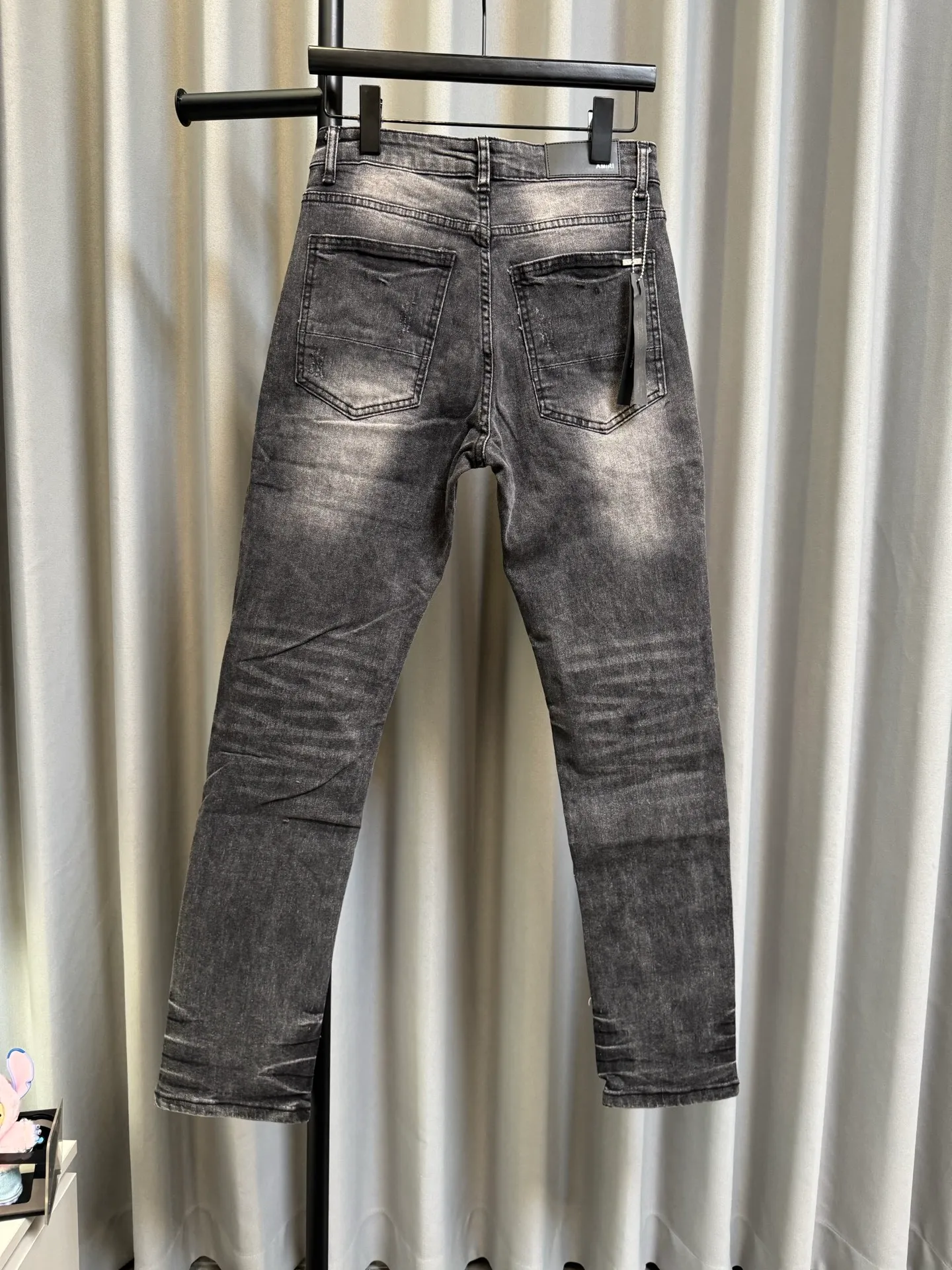 [High version] Amiri MX 1 26Ss patchwork leather ripped knife-cut slim fit washed jeans (picture color) Size: 28 30 32 34 (s-xl)
