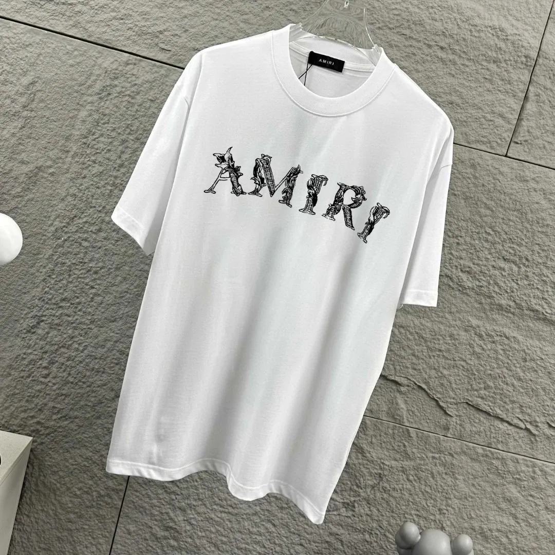 Amiri*Emile 2026 Early Spring and Summer New Arrival Customized plain cotton double yarn fabric Short-sleeved T-shirt Classic letter pyrography process Men and women Same Style Color: Black White Size: S (90-130 pounds) M (120-150 pounds) L (140-165 pounds) XL (160-180 pounds) XXL (180 pounds)