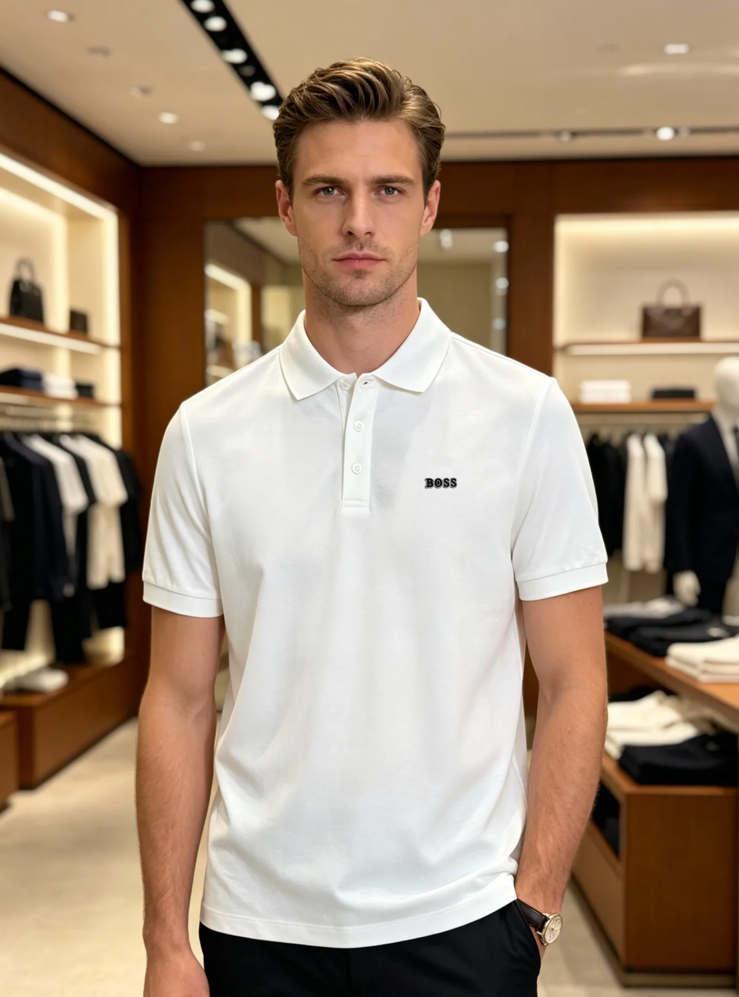 ⚜️ BOSS Classic Polo ， Quality ， Breathable， 。 ， “BOSS” ， .Black、Gray、White ，Versatile ， 。Green Authentic ， ， OK， 👔 ！Sizes：M-3XL（S 4XL ） ！175/140 L