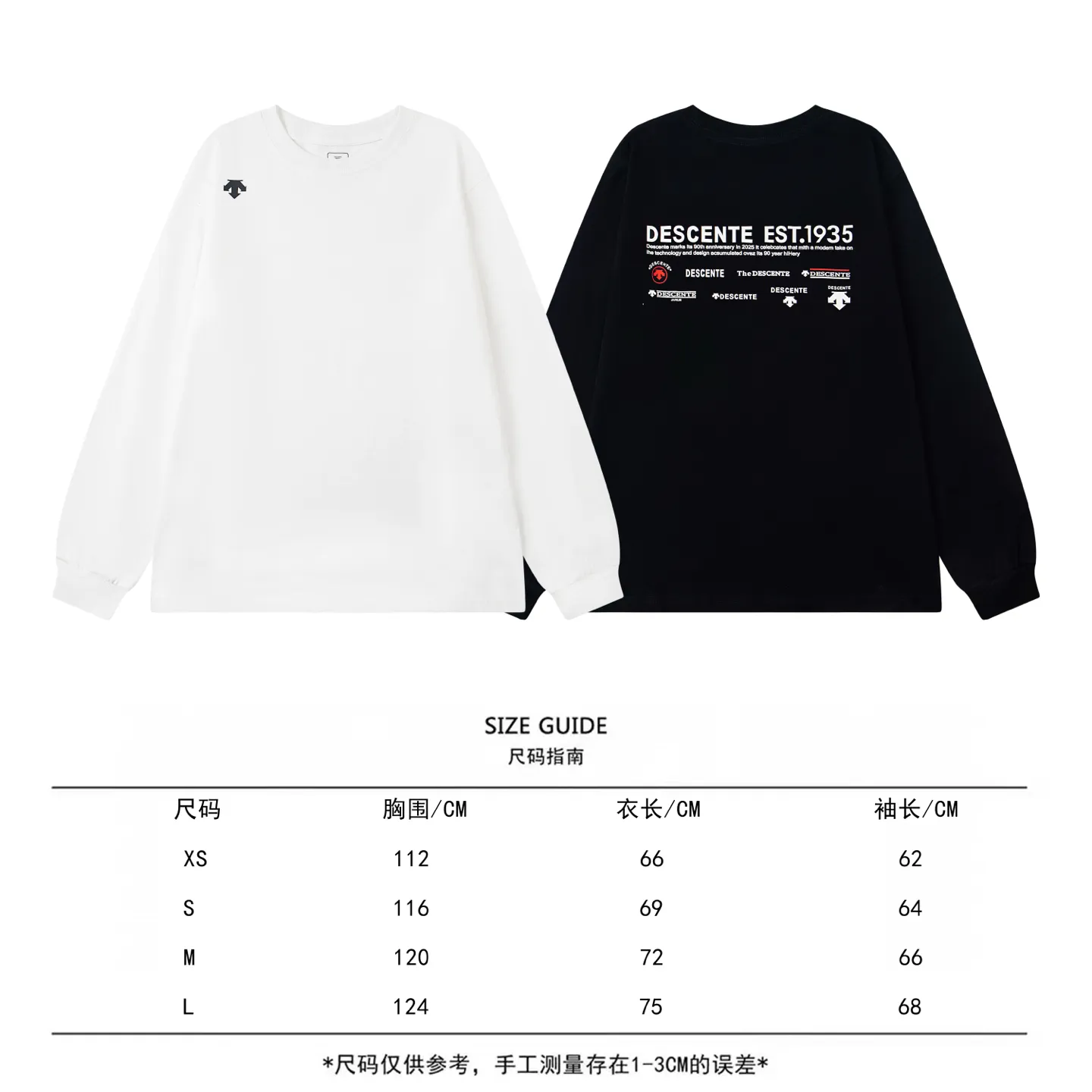 DESCENTE Series 32s Classic Same Style ：Black White Size：XS L