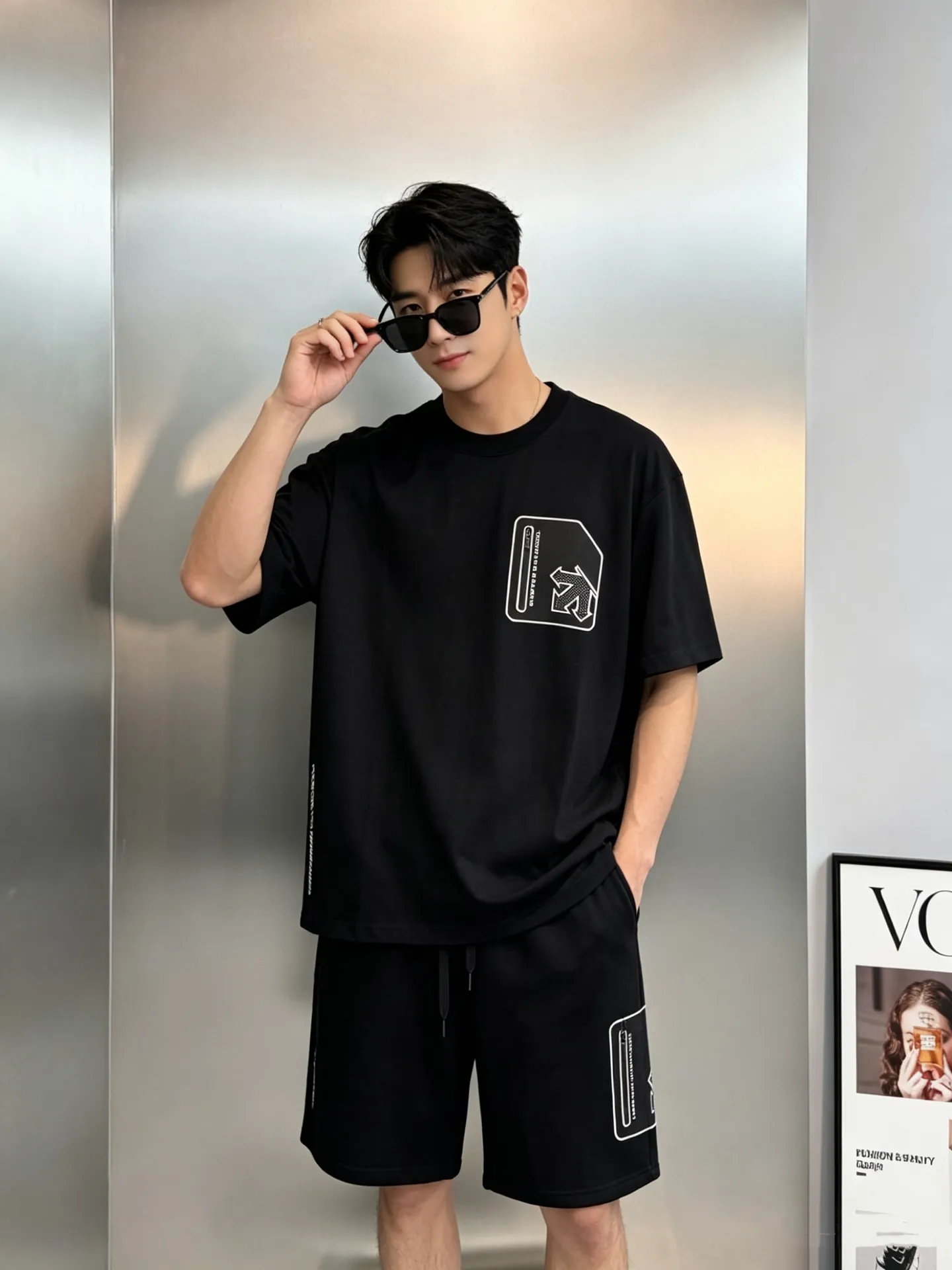 A set of ⚜️Descente New Arrival summer suit. Same Style for men and women❤️Solid color. Pocket design. Brand graphic pockets on the chest and outer thighs. Zippered patch pockets are convenient for storing small items, improving practicality. The patch pockets are printed with brand logos for perfect recognition. The pure cotton material is soft and comfortable. Commonly found in sports T-shirts, jackets, etc., it is both functional and fashionable, and is suitable for daily sports or outdoor! Color: Black.White.Sizes: M-3XL (L is recommended for 175/140 pounds)