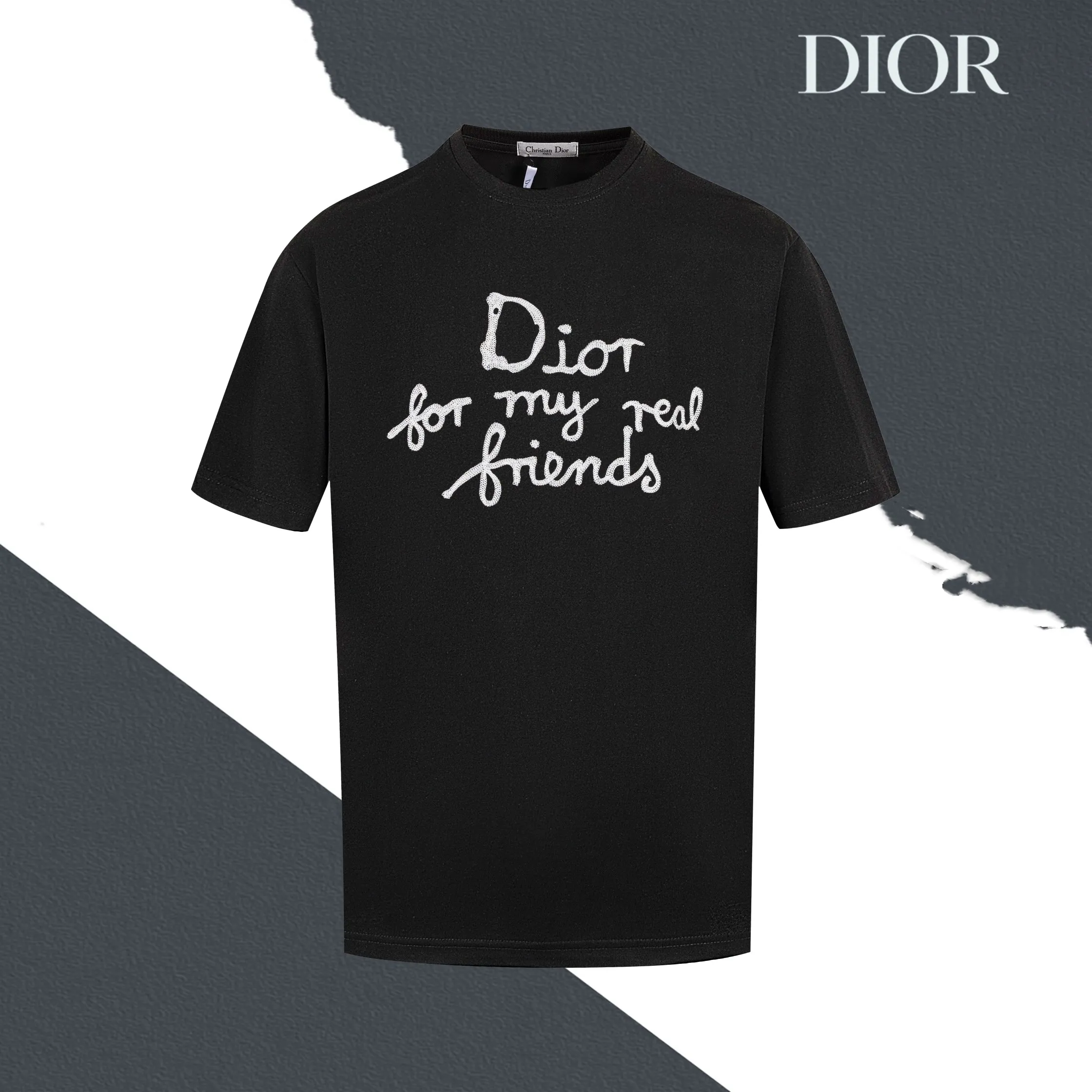 S 04 DIOR logo 1:1 Premium 32 Breathable 1x 1 oversize ：Black White Size：XS-L