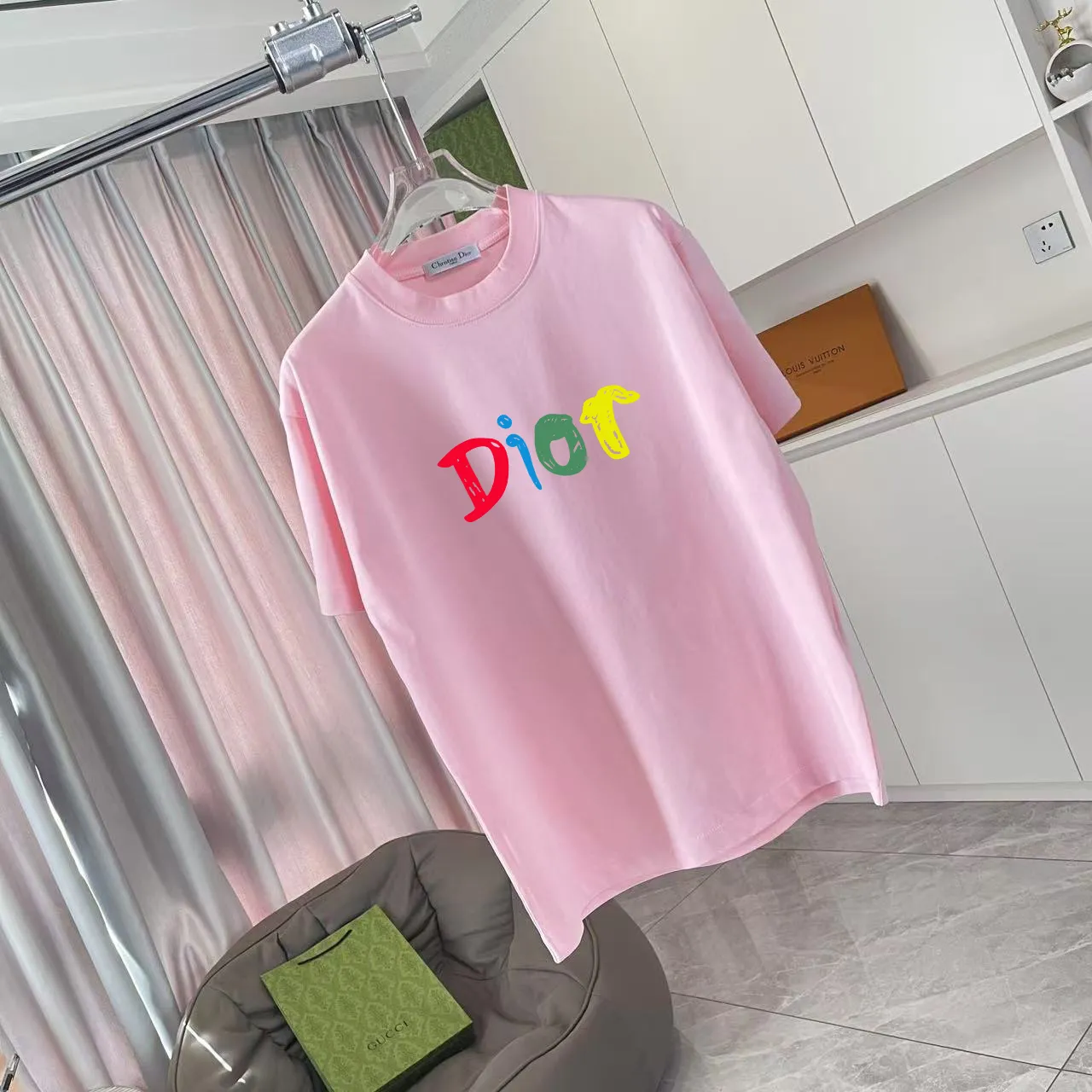 Dio 2025 New Arrival logo T g Same Style ：Black White Pink Green Purple Size: S M L XL XXL