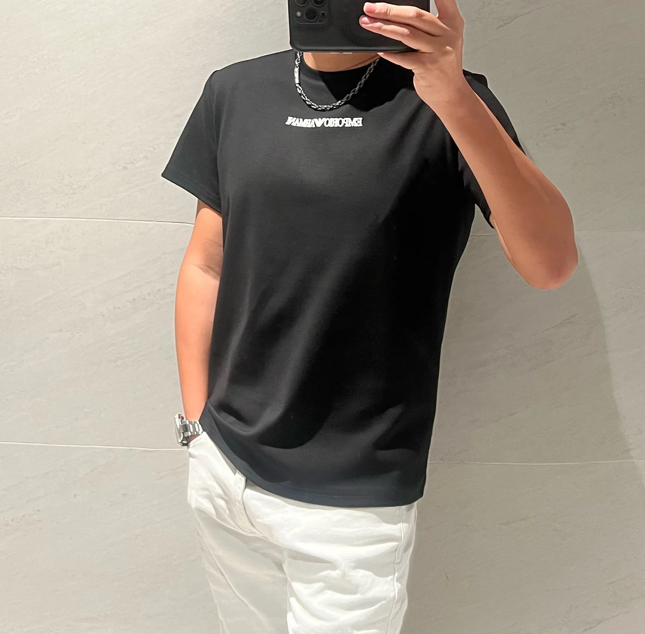 New Arrival spring and summer weight mercerized cotton short-sleeved logo: EA Armani Process: silicone Color: black/white Sizes: M-3XL