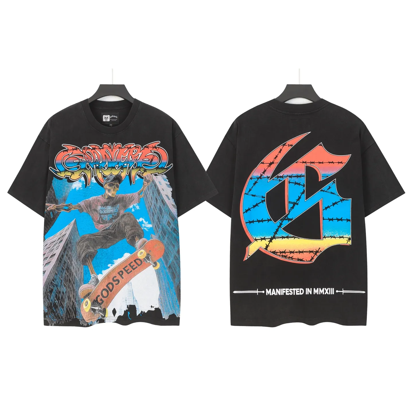 6098# Black I Godspeed Retro T（ ） （fabric）：32 Sizes（size）：S-M-L-XL （colour）： Black