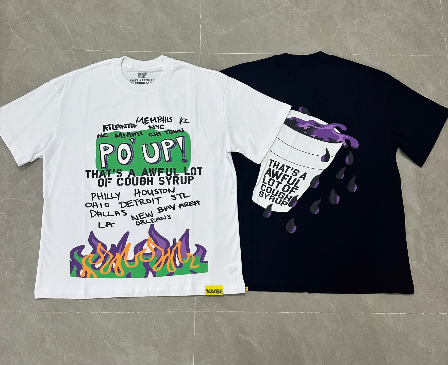 2223#Black White｜ THAT'S A AWFUL LOT OF COUGH SYRUP In Stock T （fabric):32 Sizes（size）：S-M L X L （colour）：Black/White