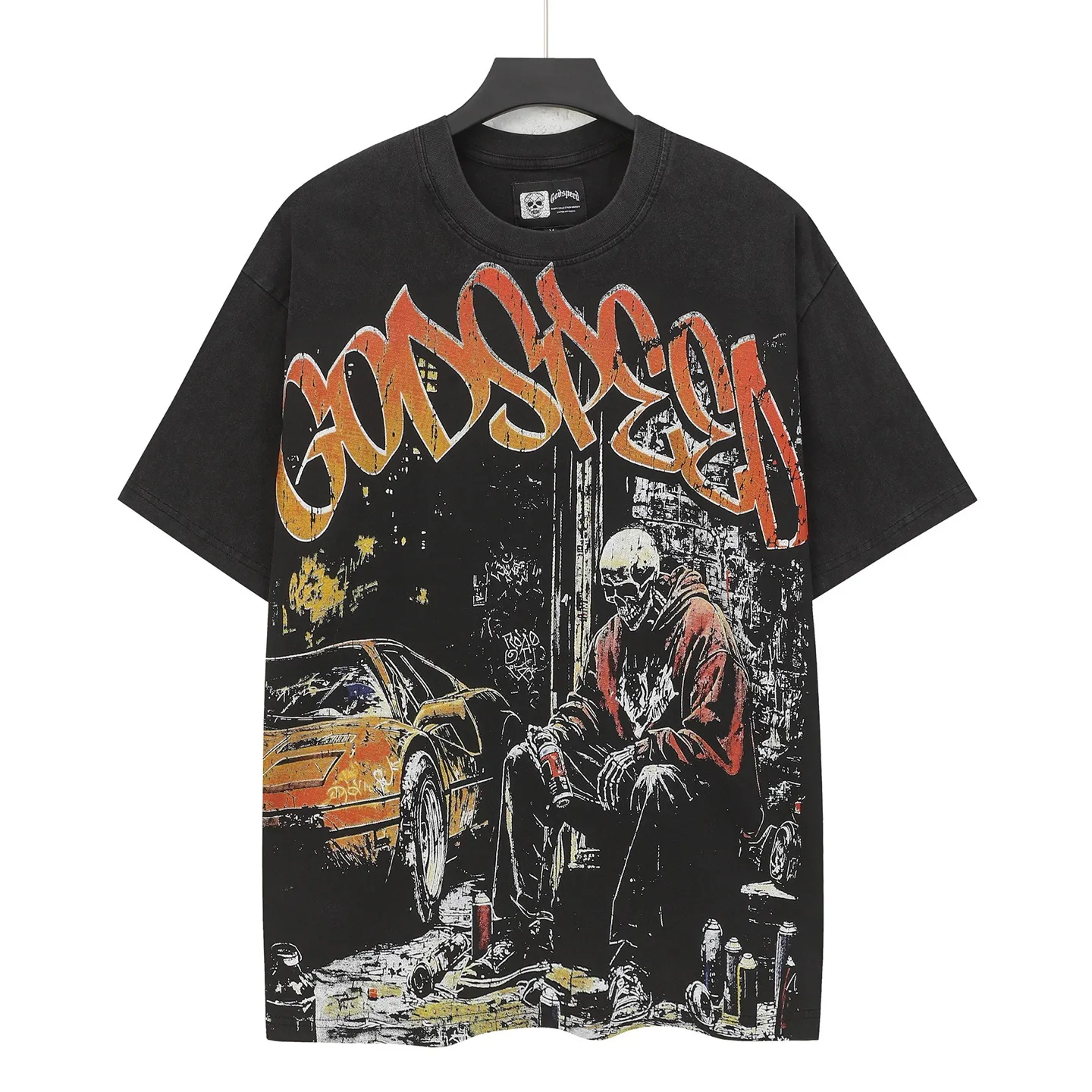 6147# Black ｜ Godspeed Retro T（ ） （fabric）：32 Sizes（size）：S-M-L-XL （colour）： Black