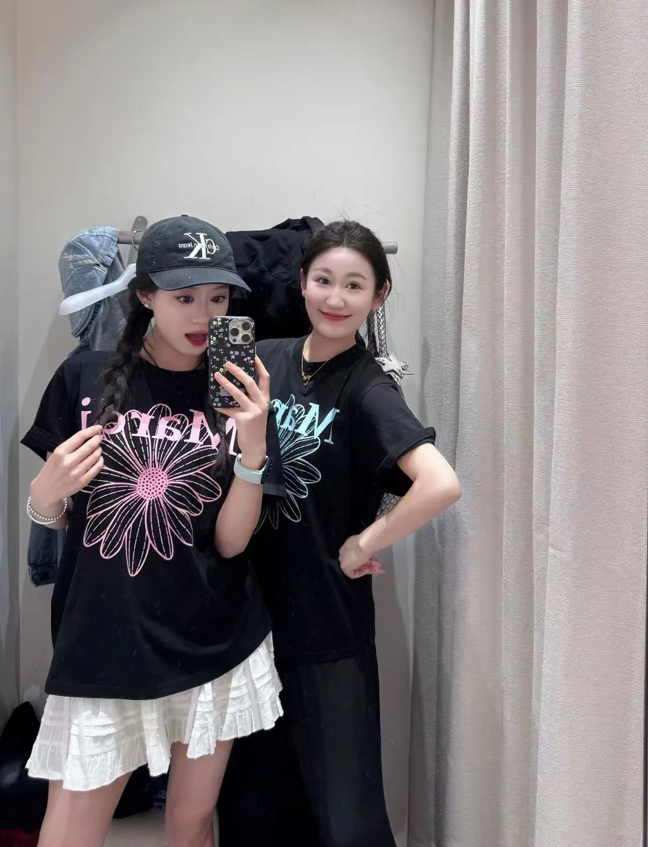 MARDI MERCREDI Korean style single flower basic printed short-sleeved T-shirt upper body reference