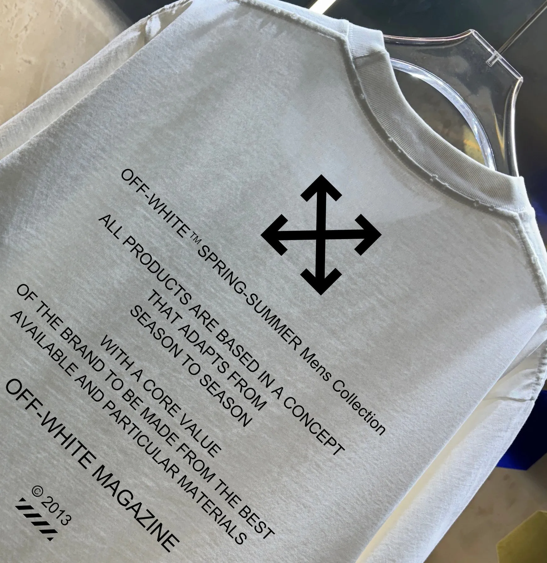 OFF-white/2026 Spring/Summer New Arrival Washed and worn 320g round neck short-sleeved tee, same style loose version for men and women, hangtag, collar label, wash mark, three labels complete Color: Washed black, Washed white, Washed gray, Washed brown, Washed red Size: S M L XL XXL