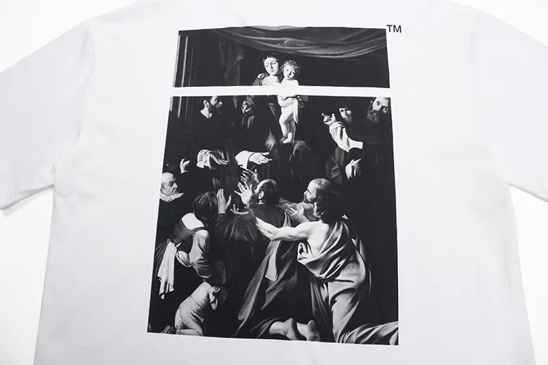 OF 21 OFF-WHITEClassic Hot Sale OW 20ss Caravaggio Square Tee T oversize ， 220 ， ， 260 32 ， ， 1*1 ， 。 ， ， ， ， ， ， 。 ， ， ， ， ， ， ， ， ， ， ， ， 。 YB ， logo 。 ： 、White Size:XS.S.M.L(oversize )