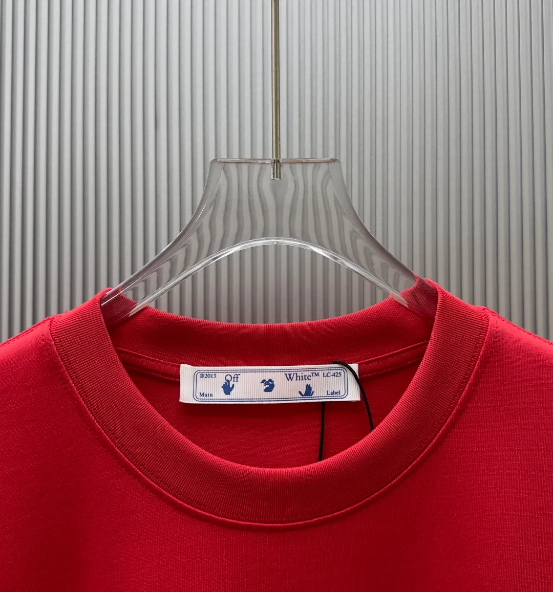 85💰 (Strictly control Quality) Style: off-white short-sleeved T-shirt Fabric: 300g double yarn 100% cotton Rib: 320g Sorona 1*1 trendy brand Process: Printing Color: White Pink Red Blue Gray Black Size: M-4XL No gender distinction Men and women Same Style