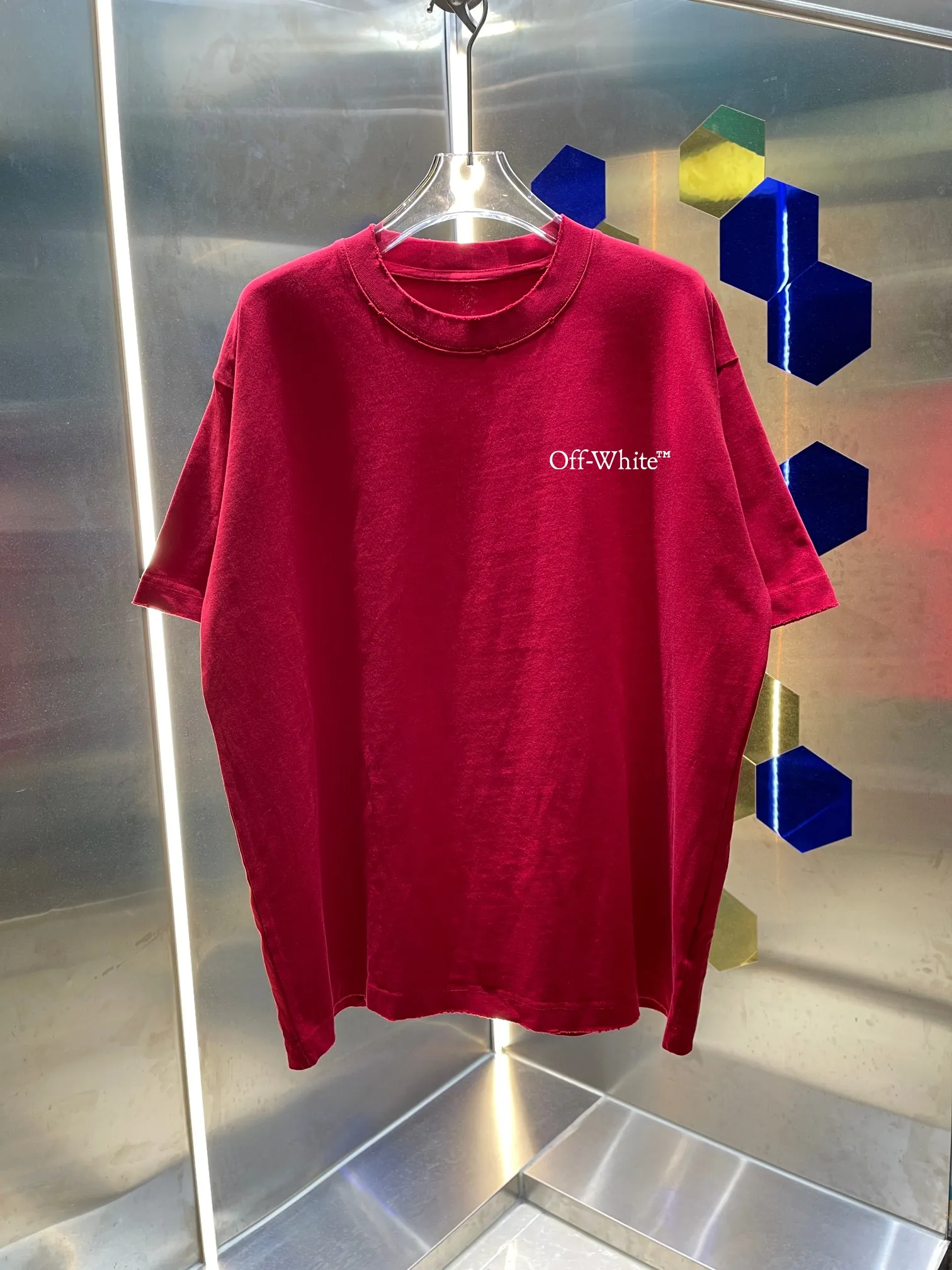 OFF-white/2026 Spring/Summer New Arrival Washed and worn 320g round neck short-sleeved tee Men and women Same Style Loose version Hang tag Collar label Washed mark Complete with three labels Color: Washed black Washed white Washed gray Washed green Washed red Size: S M L XL XXL ​​