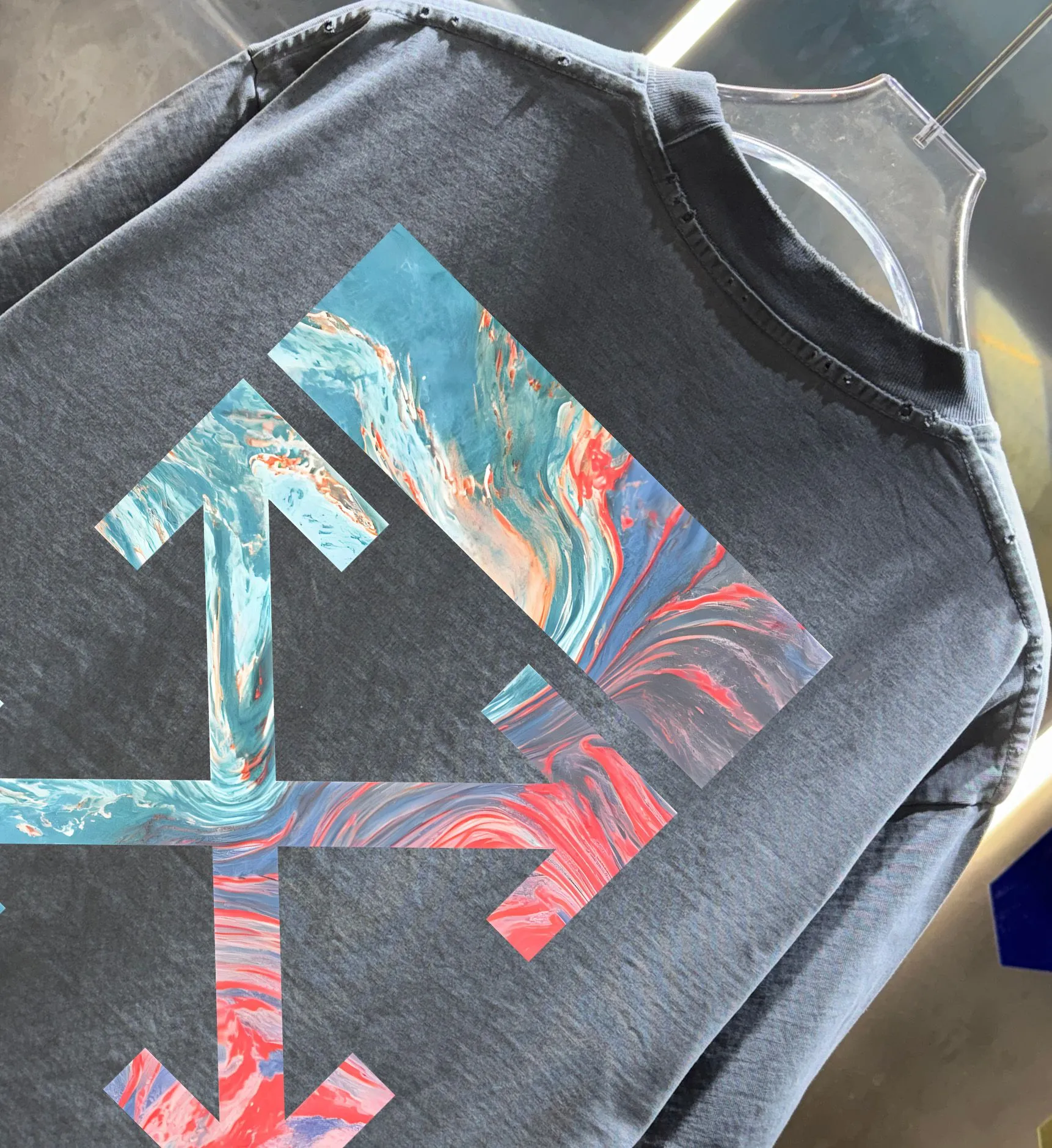 OFF-white/2026 Spring/Summer New Arrival Washed and worn 320g round neck short-sleeved tee, same style loose version for men and women, hang tag, collar label, wash mark, complete with three labels Color: wash black, wash white, wash gray, wash purple, wash green Size: S M L XL XXL