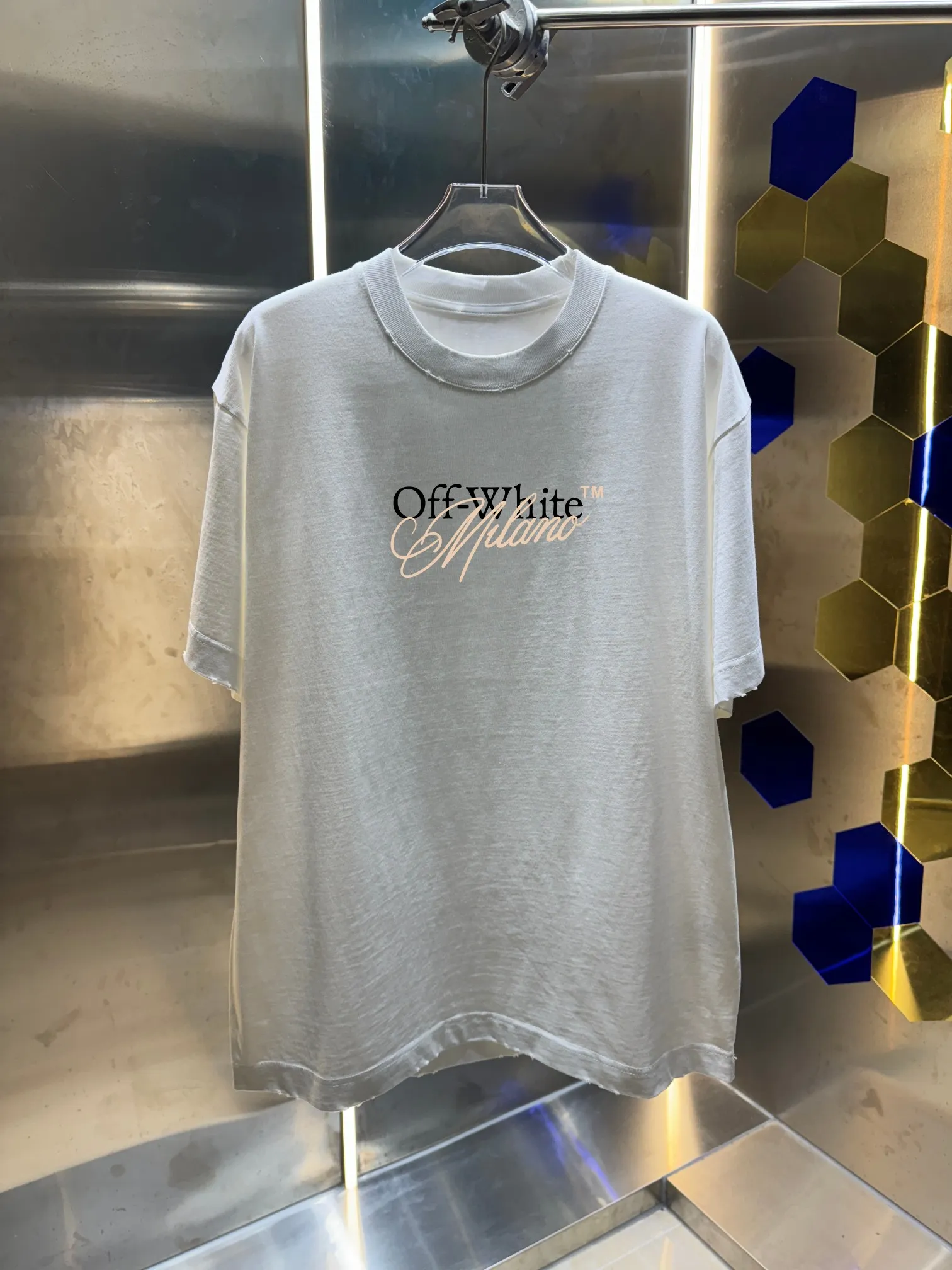 OFF-white/2026 Spring/Summer New Arrival Washed and worn 320g round neck short-sleeved tee Men and women Same Style Loose version Hang tag Collar label Washed mark Complete with three labels Color: Washed black Washed white Washed gray Washed green Washed red Size: S M L XL XXL ​​