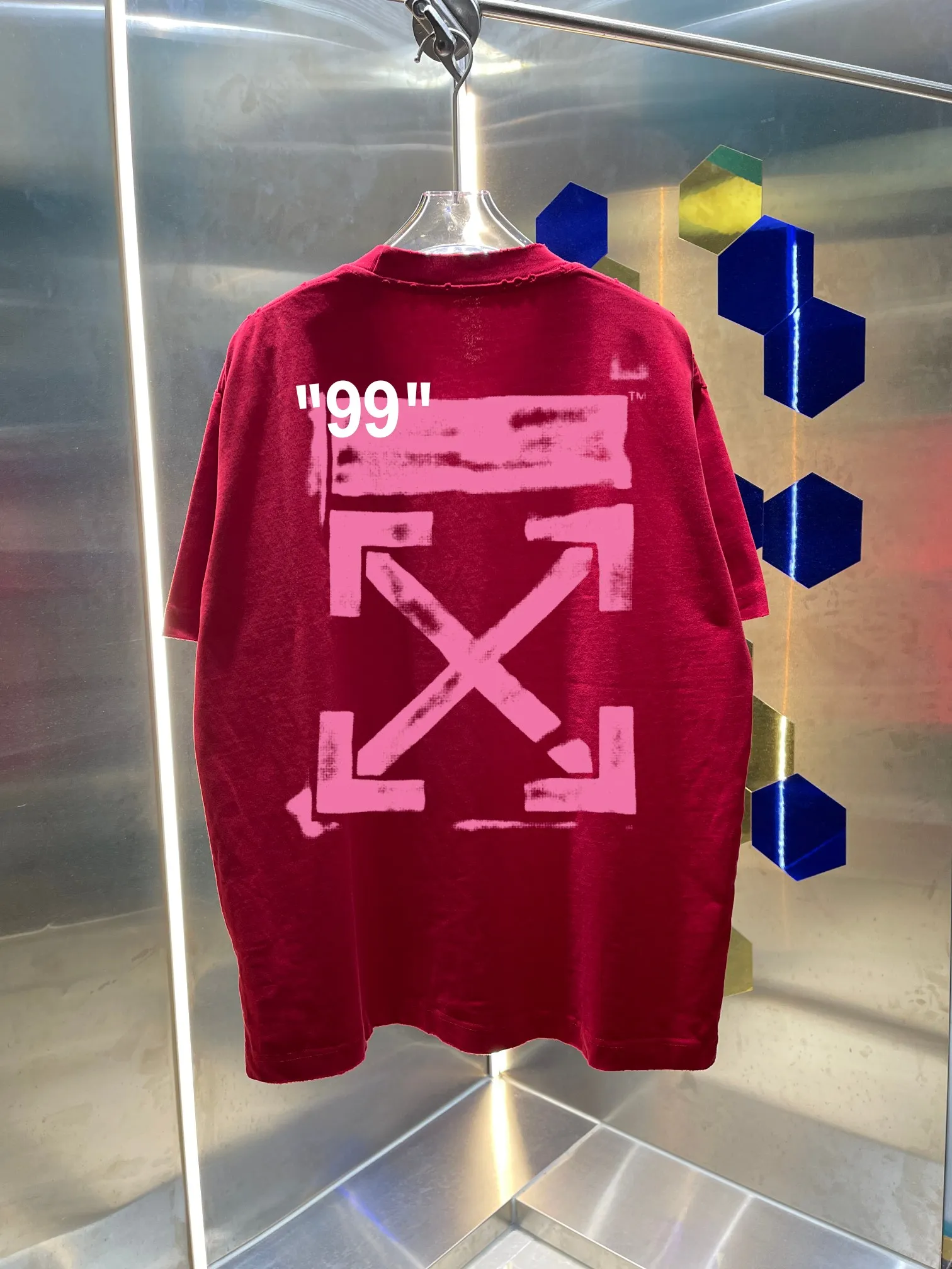 OFF-white/2026 Spring/Summer New Arrival Washed and worn 320g round neck short-sleeved tee, same style loose version for men and women, hangtag, collar label, wash mark, three labels complete Color: Washed black, Washed white, Washed gray, Washed brown, Washed red Size: S M L XL XXL