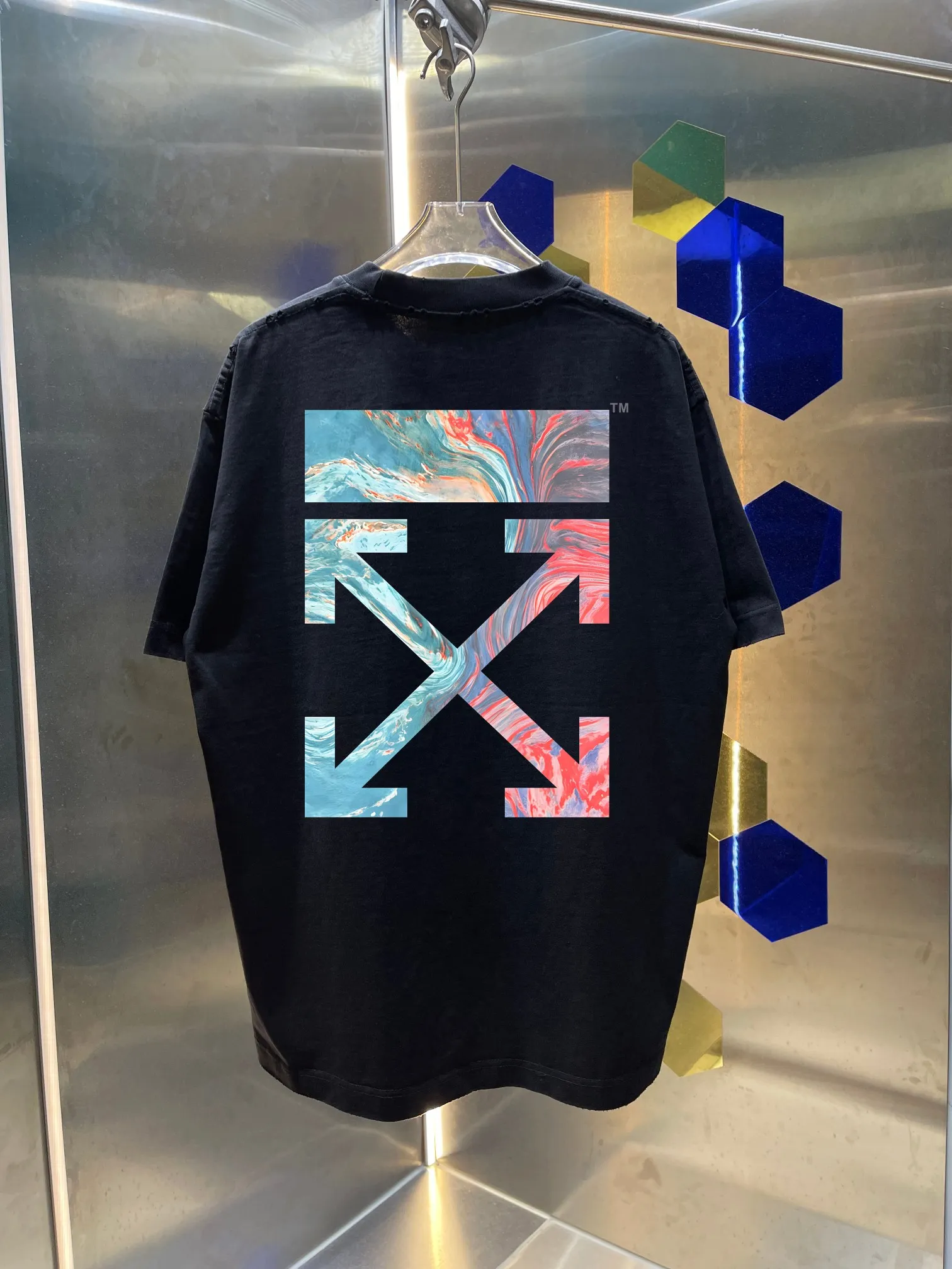 OFF-white/2026 Spring/Summer New Arrival Washed and worn 320g round neck short-sleeved tee, same style loose version for men and women, hang tag, collar label, wash mark, complete with three labels Color: wash black, wash white, wash gray, wash purple, wash green Size: S M L XL XXL