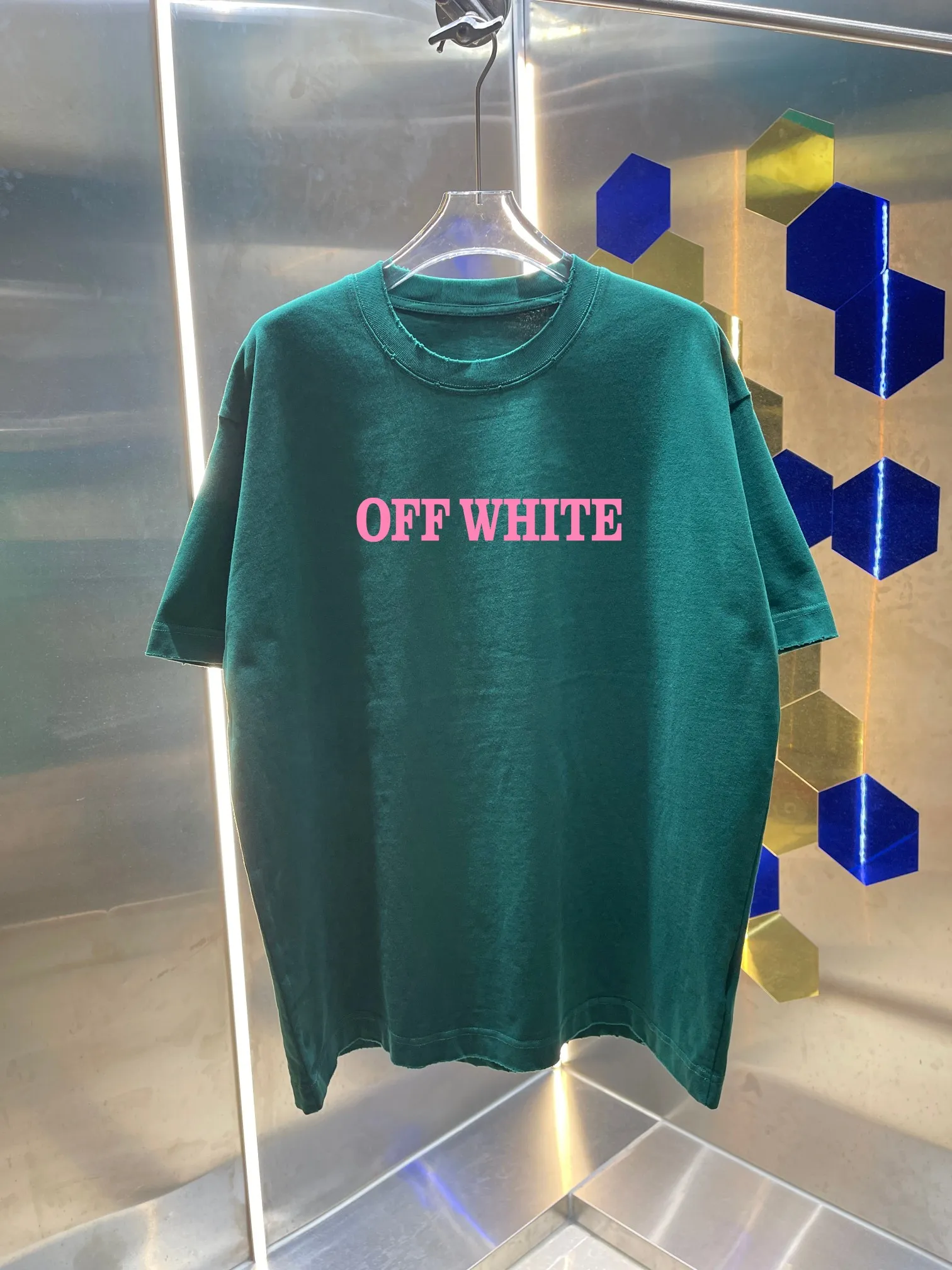 OFF-white/2026 Spring/Summer New Arrival Washed and worn 320g round neck short-sleeved tee, same style loose version for men and women, hang tag, collar label, wash mark, three labels complete Color: wash black, wash white, wash gray, wash green, wash red Size: S M L XL XXL