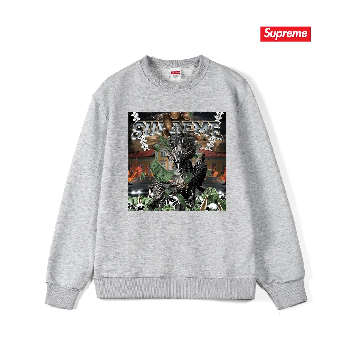 S 1022 # p 80💰 Supreme Week 8 Dragon Tee 400 Quality💥 Same Style ：Black White Gray Size：S M L XL XXL