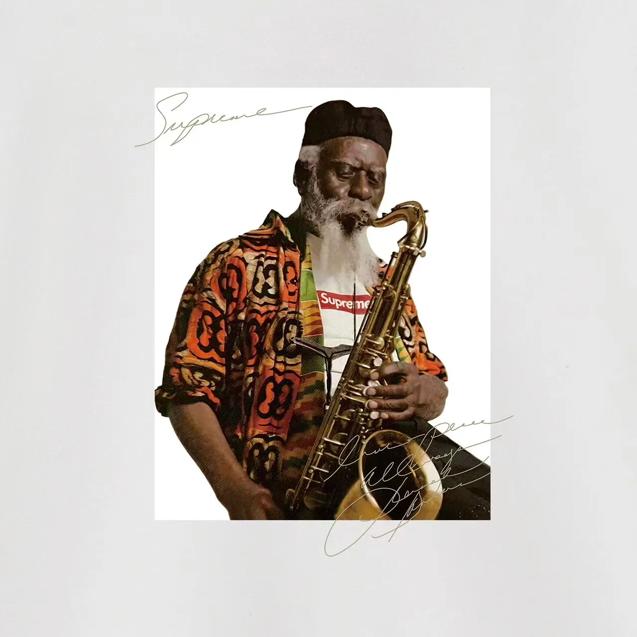 S 2034 # P 85💰 P 90💰 Supreme Pharoah Sanders Tee 400 430 Quality💥 Same Style ：Black White Gray Size：S M L XL XXL