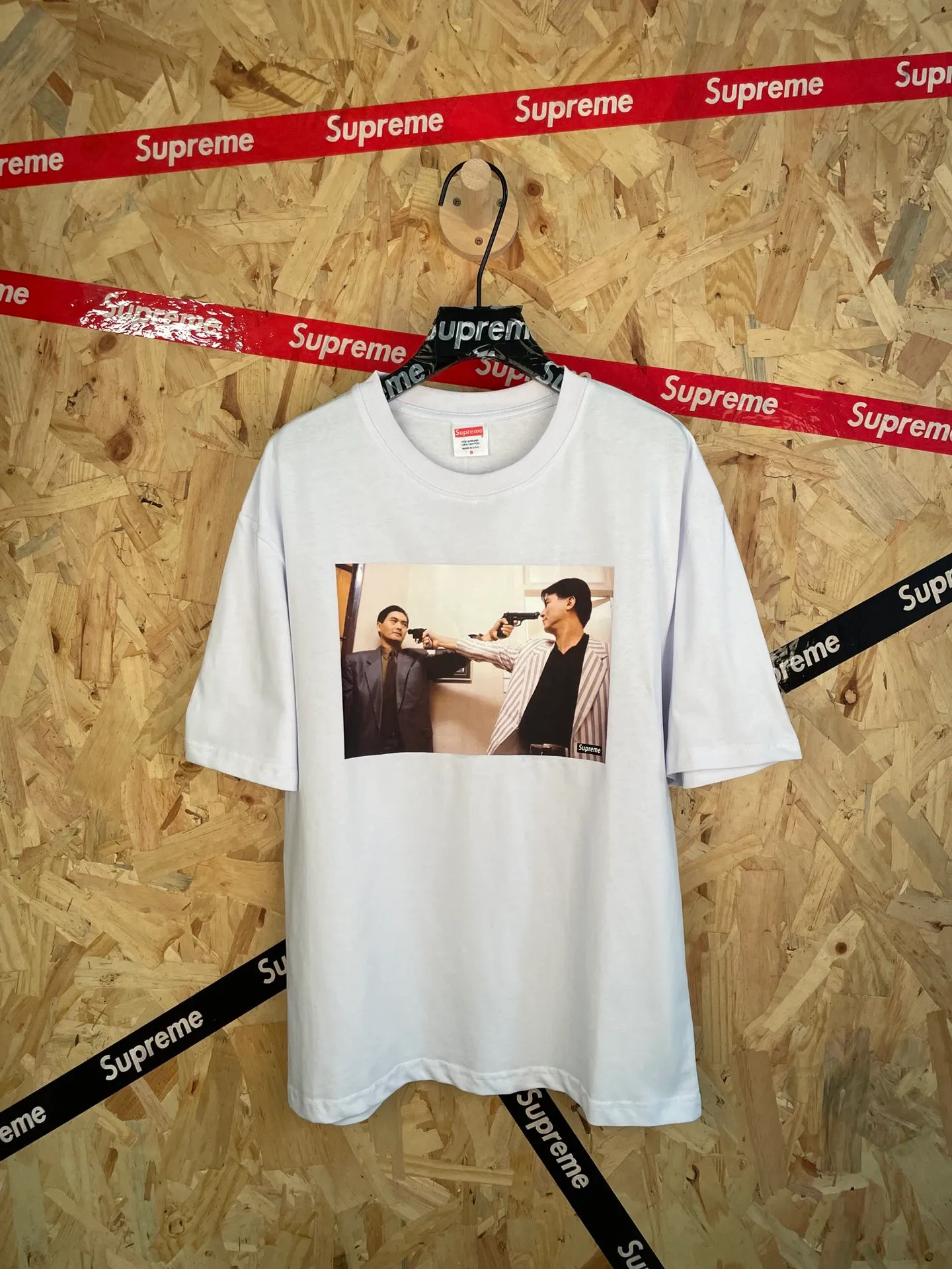 Style number: 8173 supreme Chow Yun-fat and Snow duo printed short-sleeved T-shirt for men and women Same Style Color: White Size: S-XL