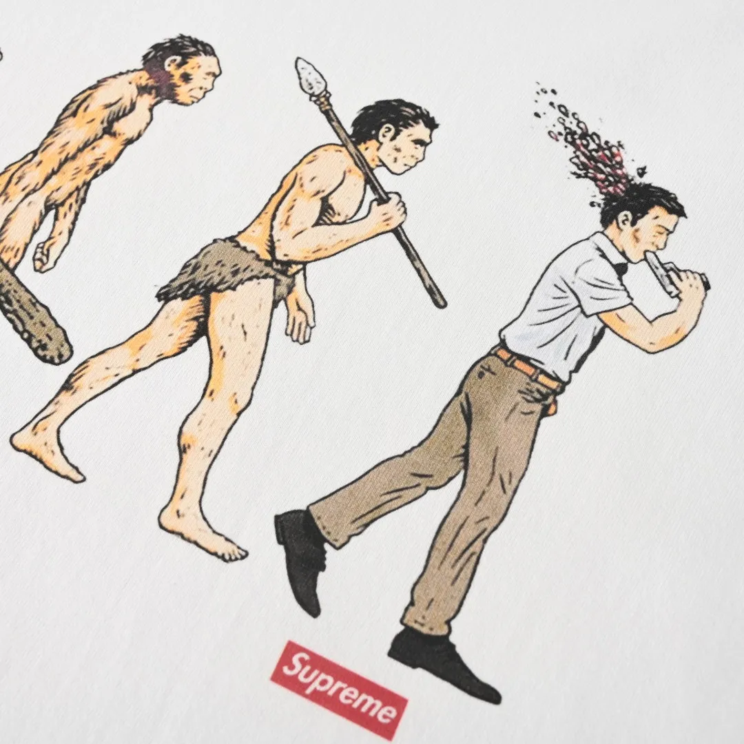 SUPREME Evolutionary History Pattern Printed Round Neck Short Sleeve T-shirt Color: White Black Wearing Style: Round Neck Fabric: Cotton Men and Women Same Style Size: S M L XL