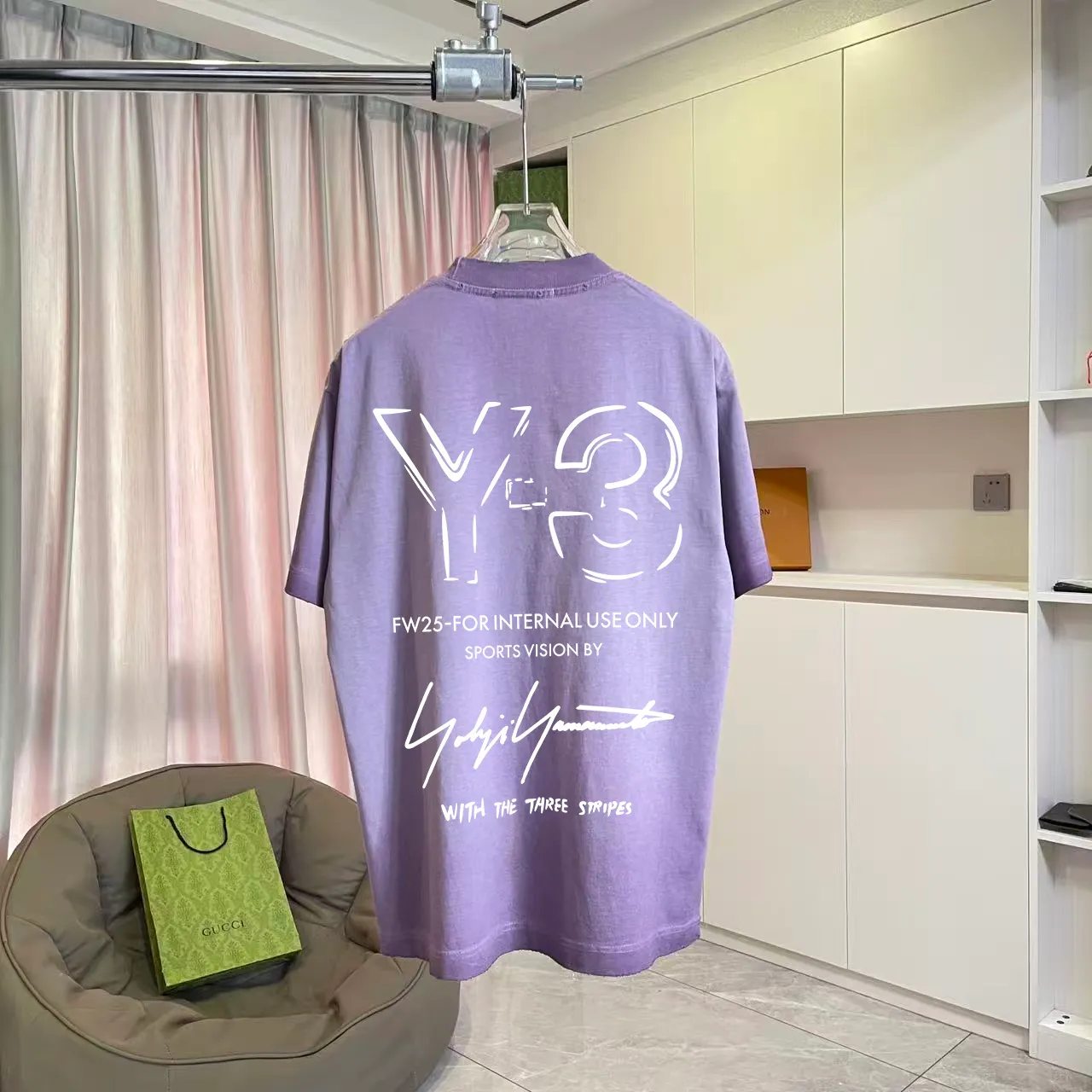 Y-3 2026 Summer New Arrival Washed, distressed, personalized letter logo print, short-sleeved T-shirt, customized fabric g Men and women Same Style Size: S M L XL XXL Five sizes Color: White Brown Purple Gray