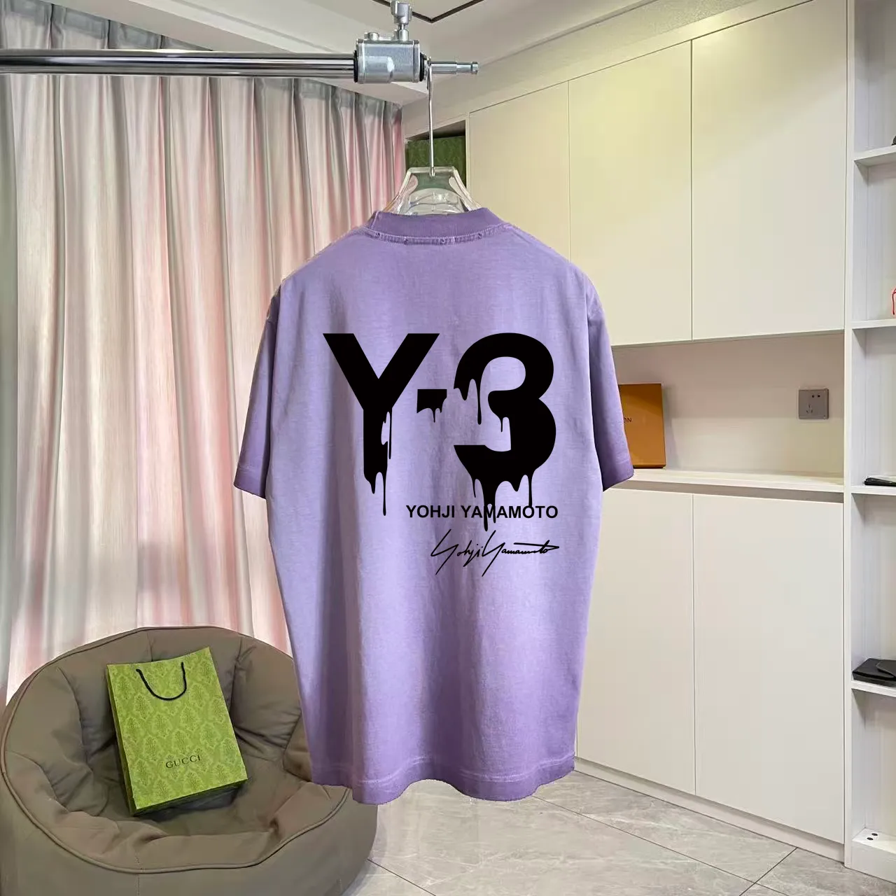 Y-3 2026 Summer New Arrival Washed, distressed, personalized letter logo print, short-sleeved T-shirt, customized fabric g Men and women Same Style Size: S M L XL XXL Five sizes Color: Black White Purple Gray