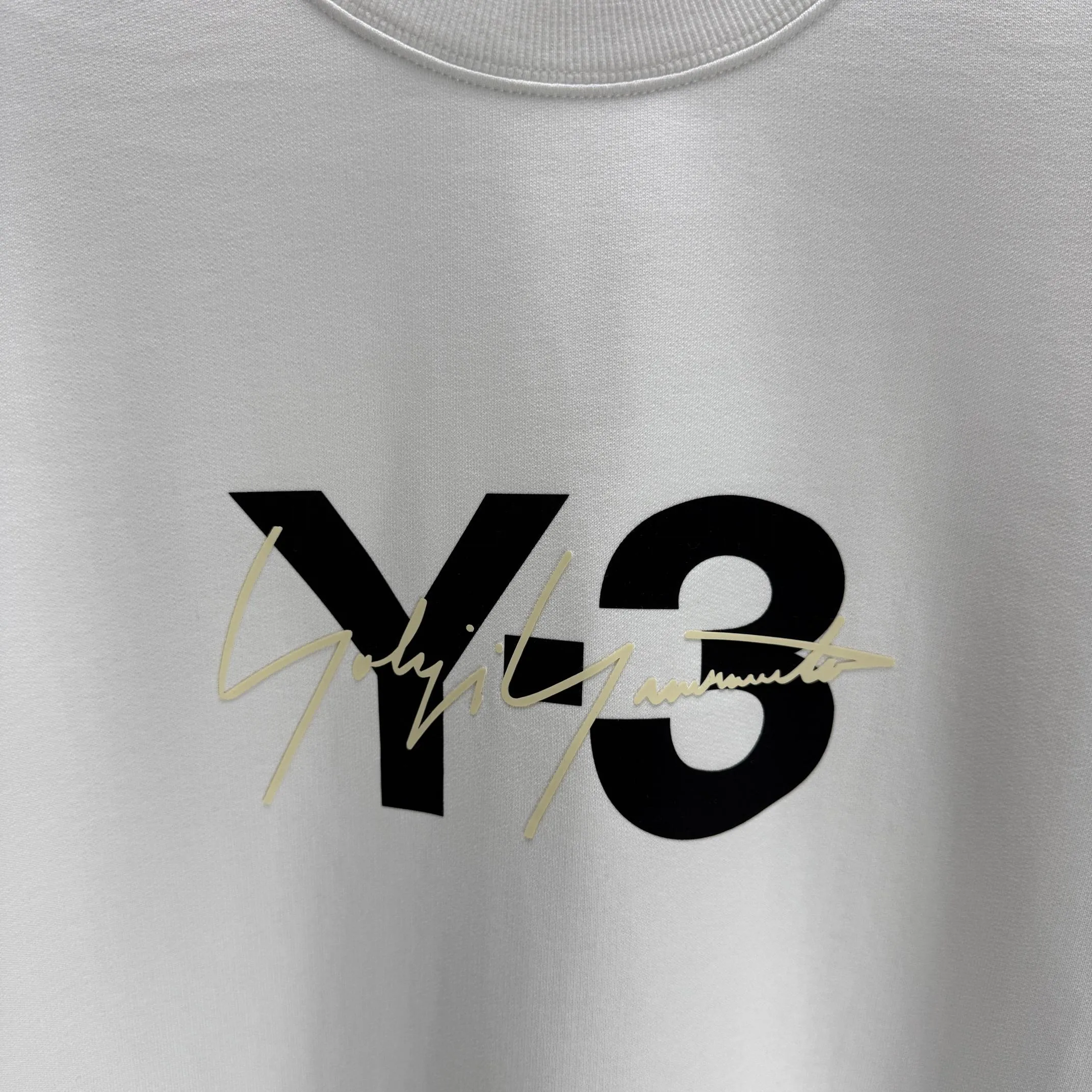 Y 3 Yohji Yamamoto 2025 Autumn and Winter New Arrival round neck sweatshirt gram terry cotton letter logo printing + three-dimensional silicone signature Color: Black White Gray Sizes: S M L XL XXL