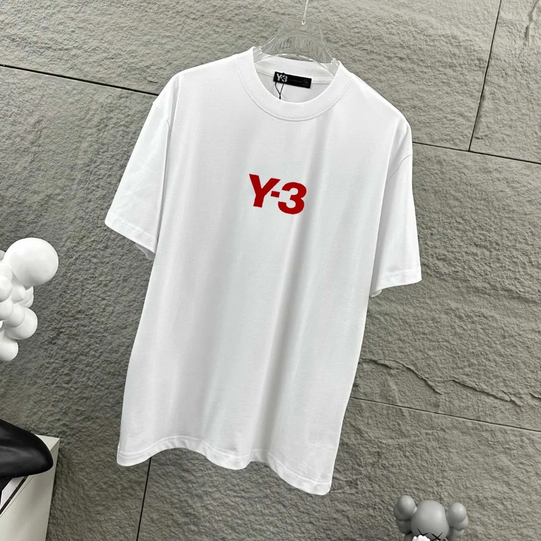 Y 3*Yamamoto*Yoji 2026 Spring and Summer New Arrival Simple signature letter thick plate flocking three-dimensional technology Y-3 Customized double yarn plain cotton fabric Short-sleeved T-shirt Men and women Same Style Color: Black White Size: S (90-130 pounds) M (120-150 pounds) L (140-165 pounds) XL (160-180 pounds) XXL (180 kilograms)