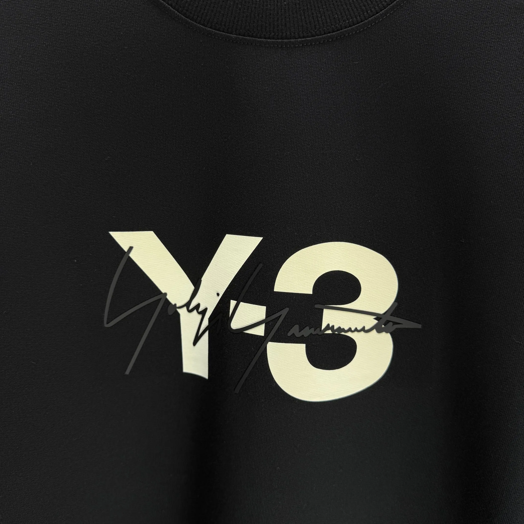 Y 3 Yohji Yamamoto 2025 Autumn and Winter New Arrival round neck sweatshirt gram terry cotton letter logo printing + three-dimensional silicone signature Color: Black White Gray Sizes: S M L XL XXL