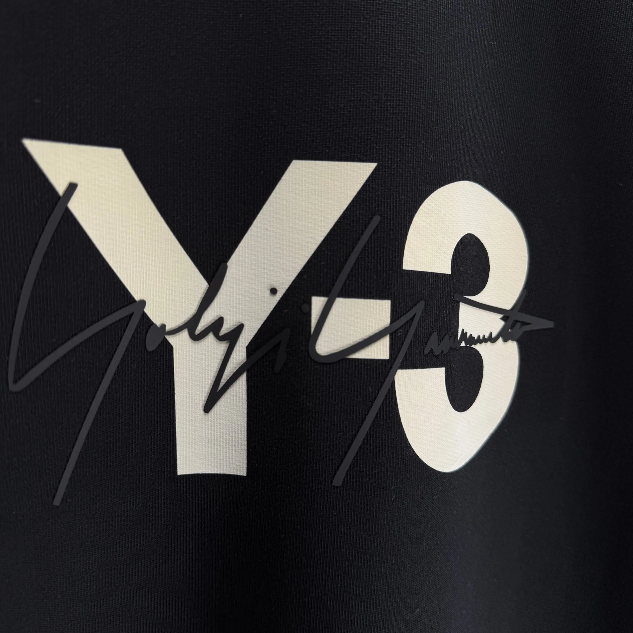 Y 3 Yohji Yamamoto 2025 Autumn and Winter New Arrival round neck sweatshirt gram terry cotton letter logo printing + three-dimensional silicone signature Color: Black White Gray Sizes: S M L XL XXL