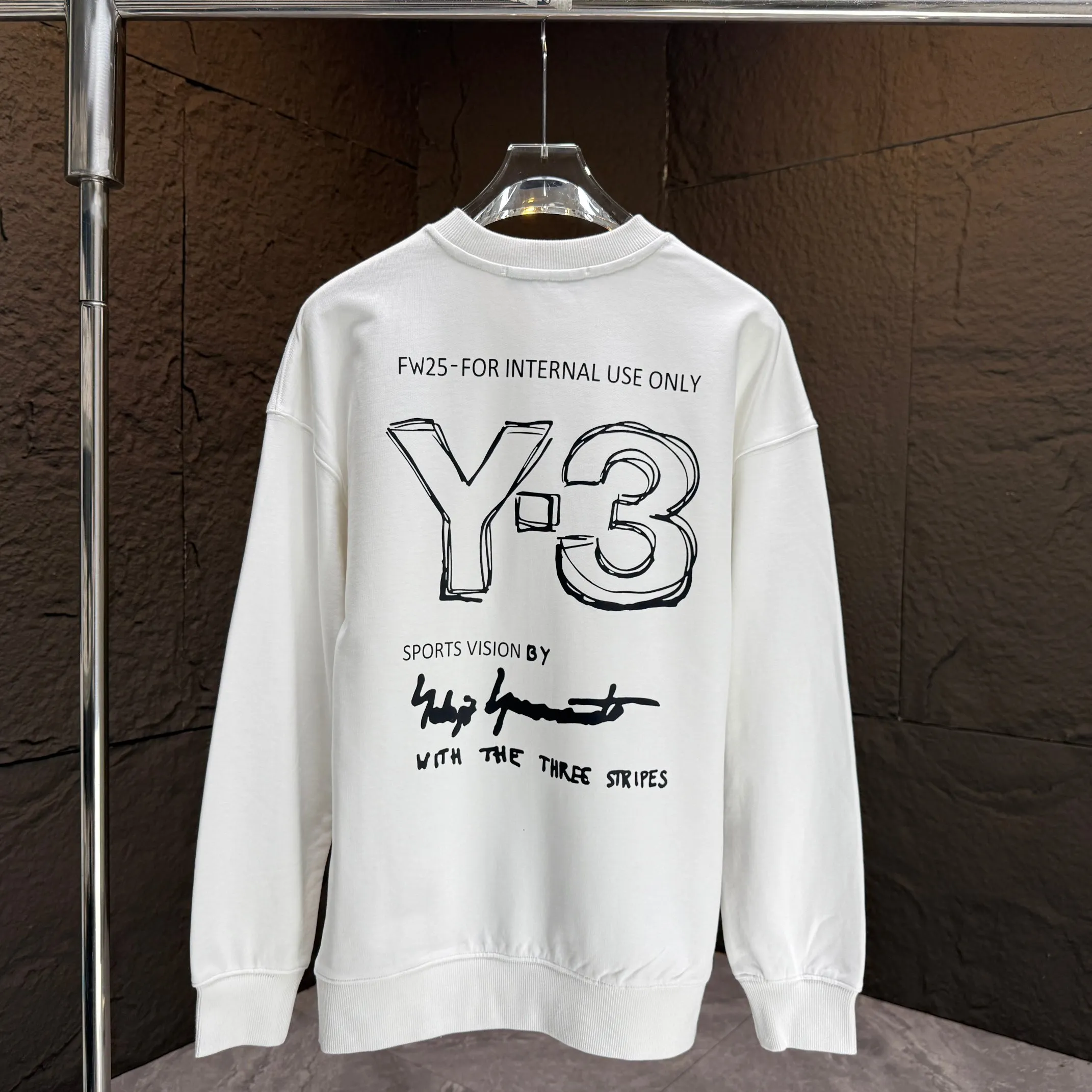 Y 3 Yohji Yamamoto 2025 Autumn and Winter New Arrival crew neck sweatshirt gram terry cotton letter logo print Color: Black White Gray Sizes: S M L XL XXL