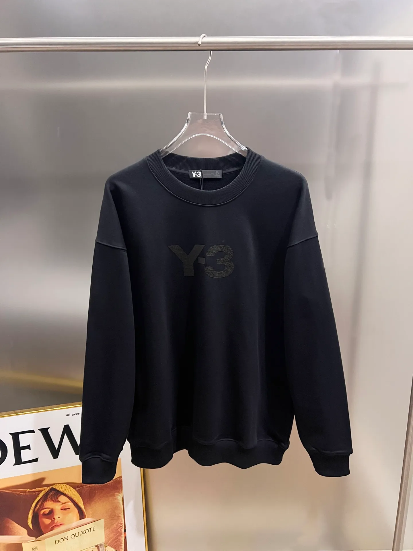 Y 3*Yamamoto*Yoji 2026 Autumn and Winter New Arrival round neck long-sleeved sweatshirt, simple signature letter three-dimensional flocking three-dimensional technology Y-3 customized double yarn plain cotton fabric Premium version! Same Style for Men and Women Loose Version Size S M L XL XXL Five Sizes Black White