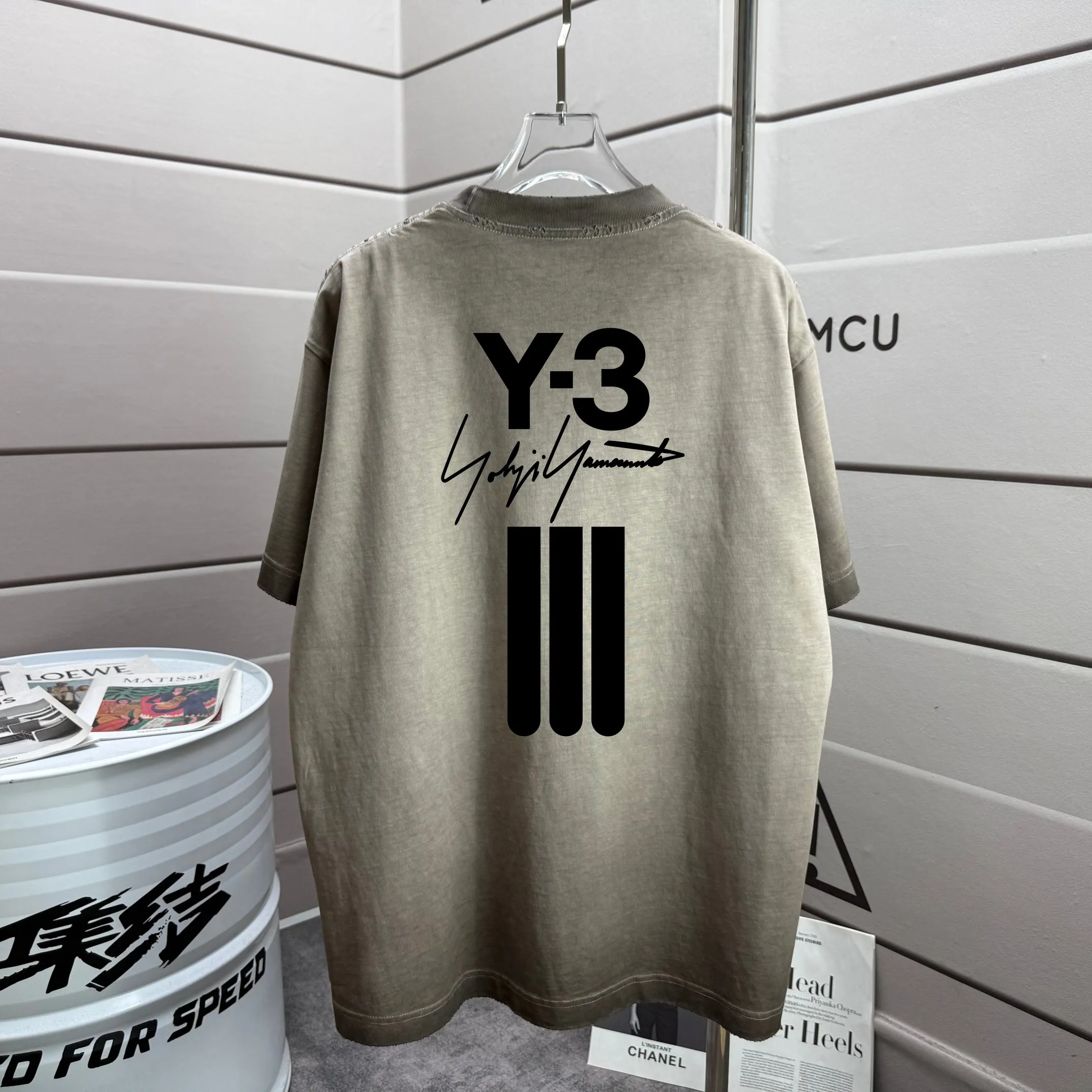 # 95 Y 3*Yamamoto*Yoji 2026 Spring and Summer New Arrival Washed and worn Round neck short-sleeved tee Men's and Women's Same Style Loose version Color: Washed black Washed white Washed gray Brown Size: S M L XL XXL Size: S (90-130 pounds) M (120-150 pounds) L (140-165 pounds) XL (160-180 pounds) XXL (180 pounds)